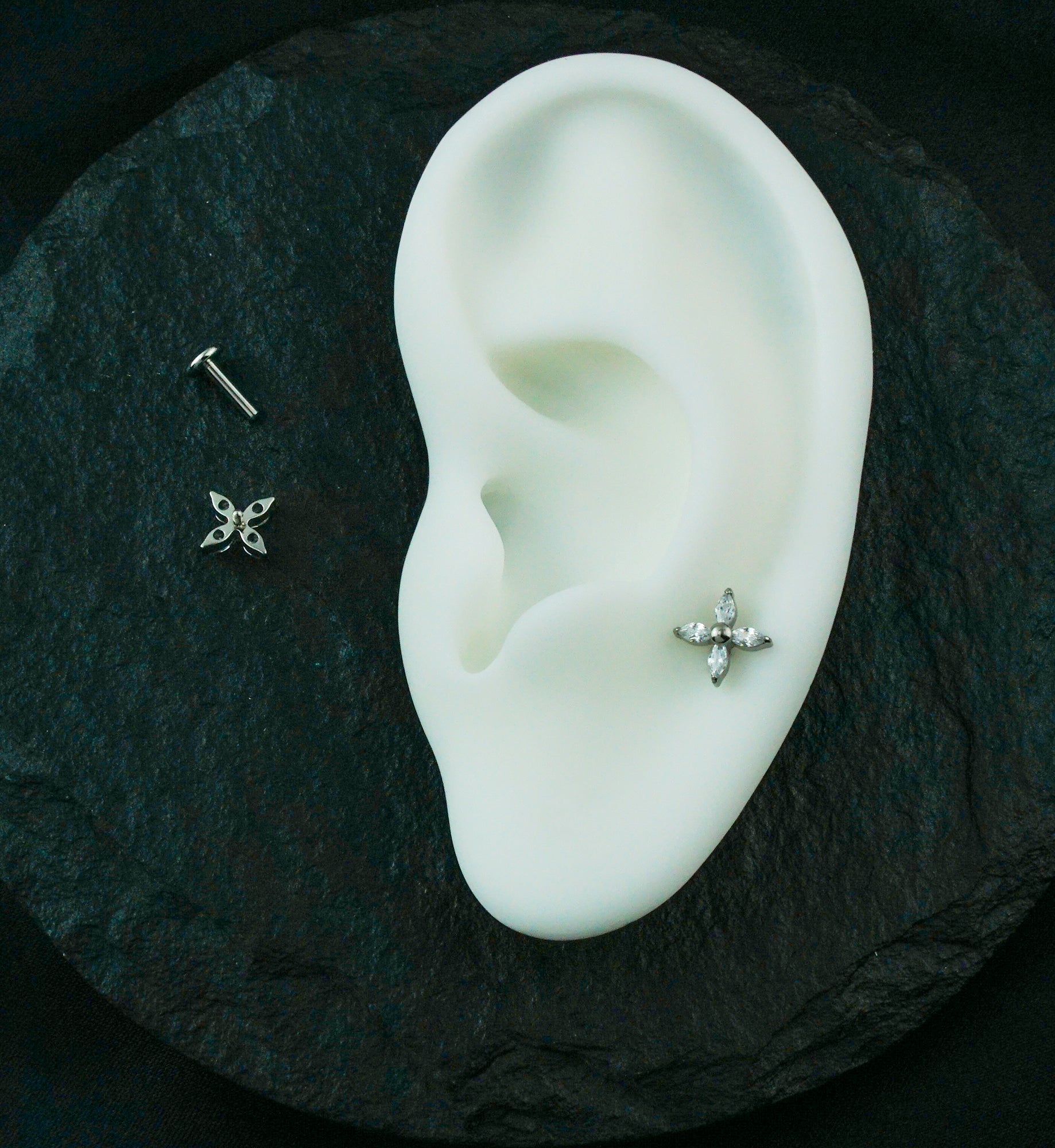 Tetrad Marquise Clear CZ Internally Threaded Titanium Labret