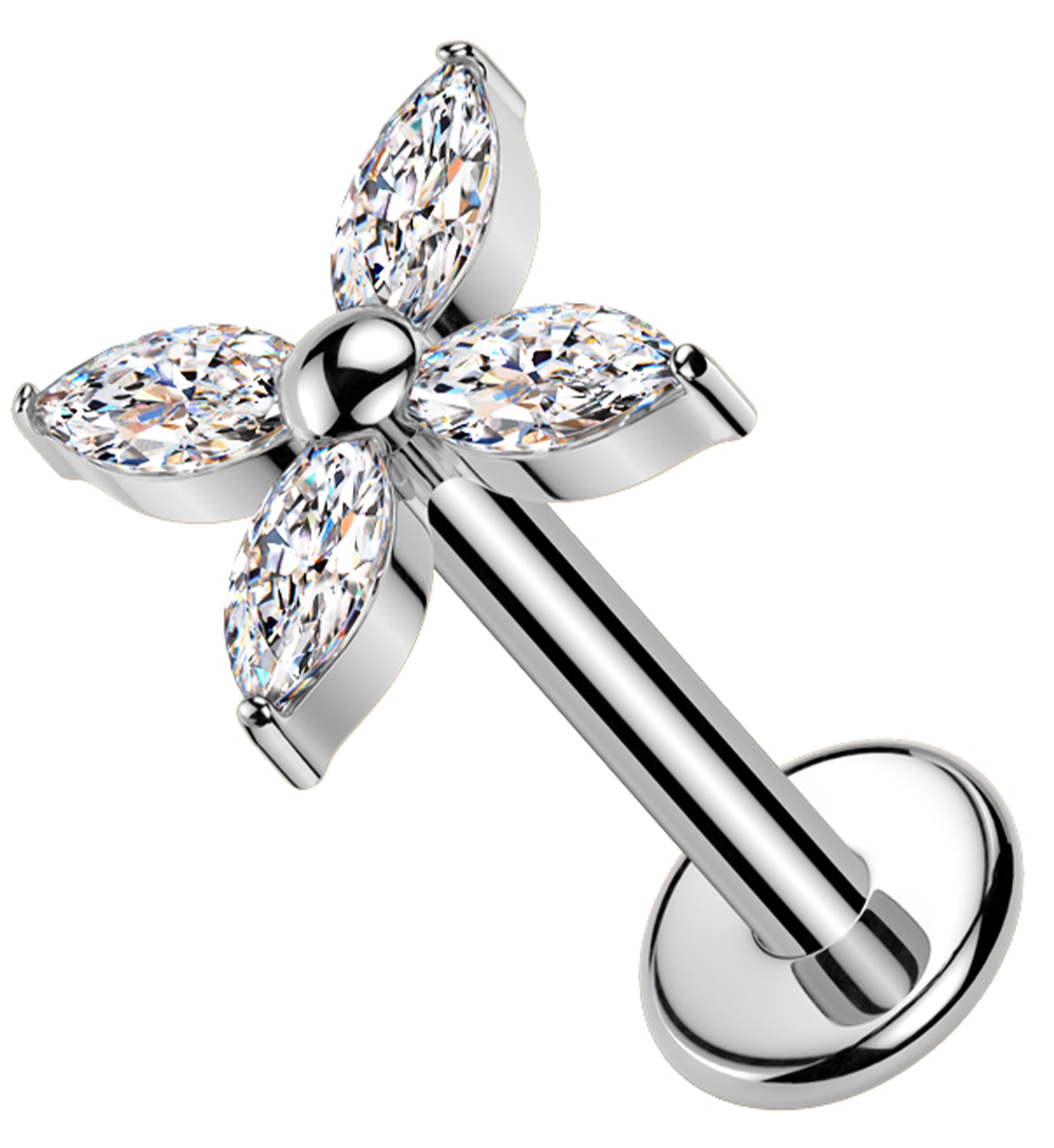 Tetrad Marquise Clear CZ Internally Threaded Titanium Labret