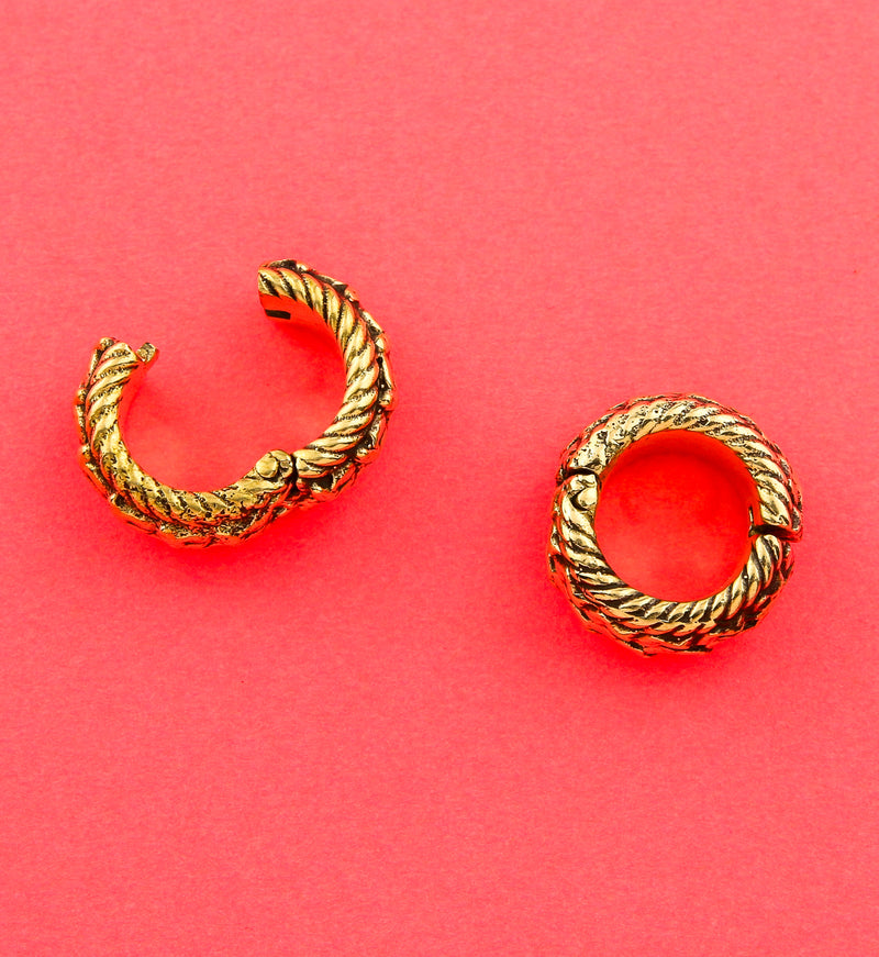 Textured Brass Hinged Ear Lobe Cuffs
