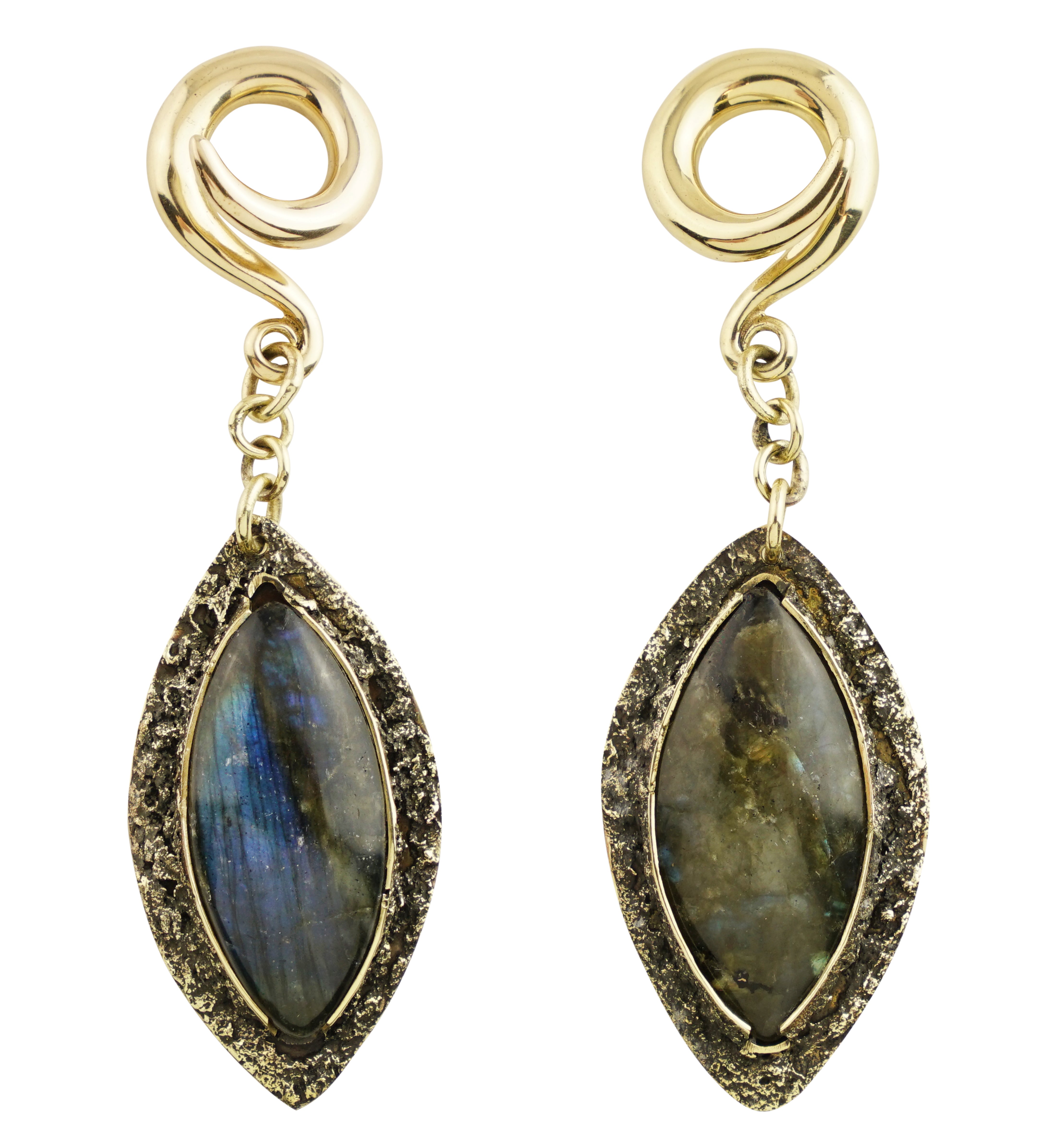 Textured Labradorite Stone Brass Hangers/Ear Weights Version 1
