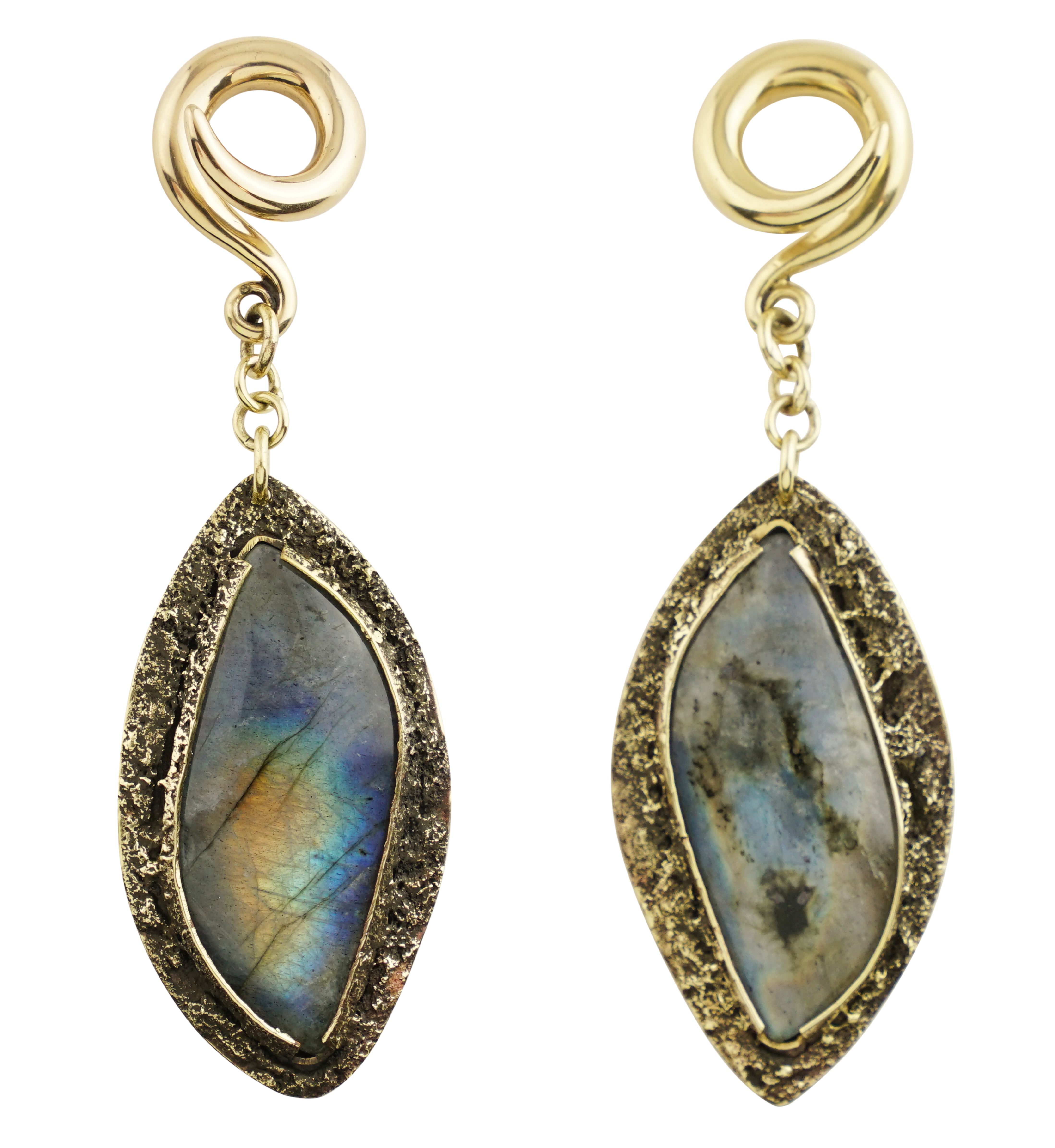 Textured Labradorite Stone Brass Hangers/Ear Weights Version 10