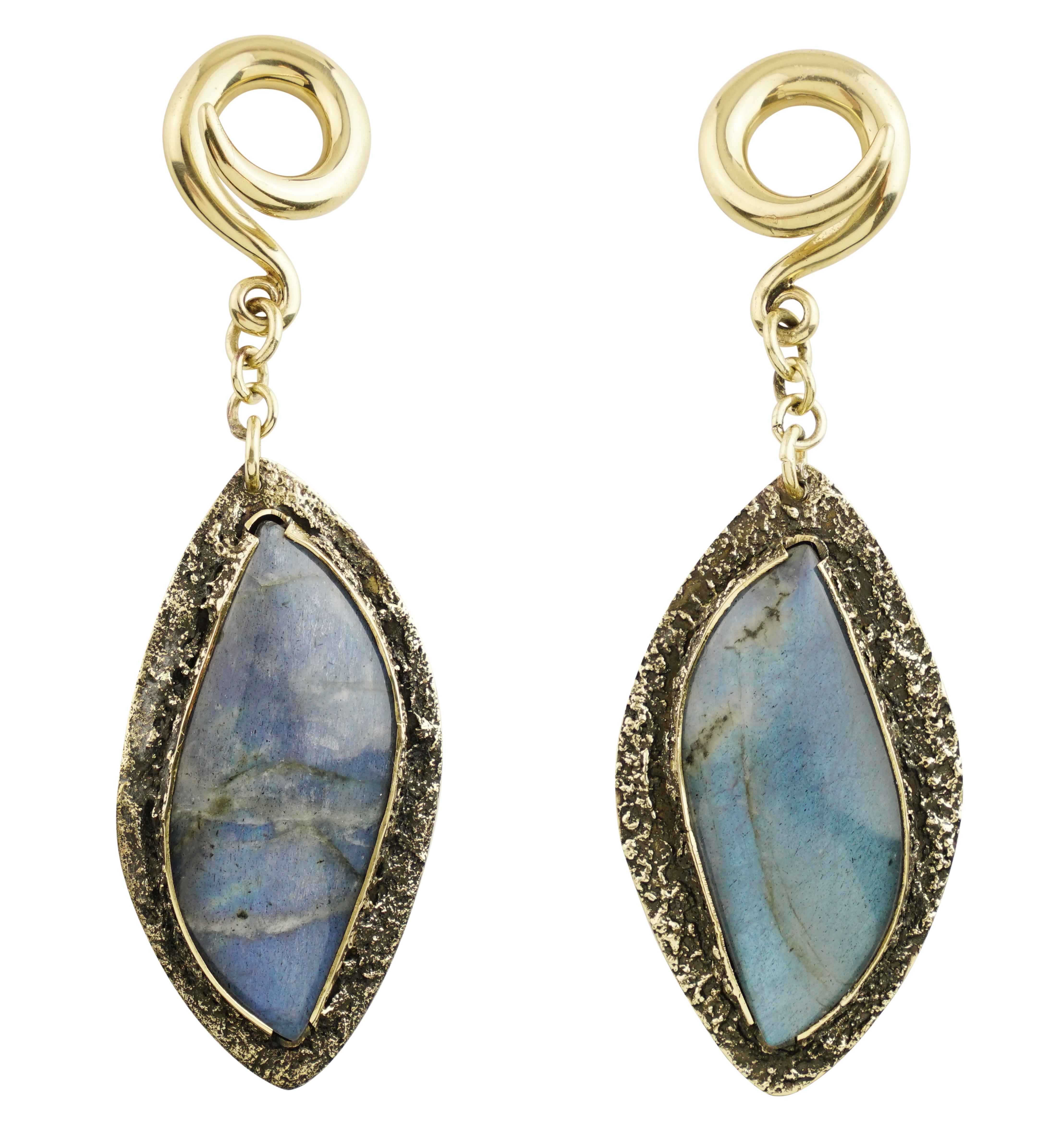 Textured Labradorite Stone Brass Hangers/Ear Weights Version 11