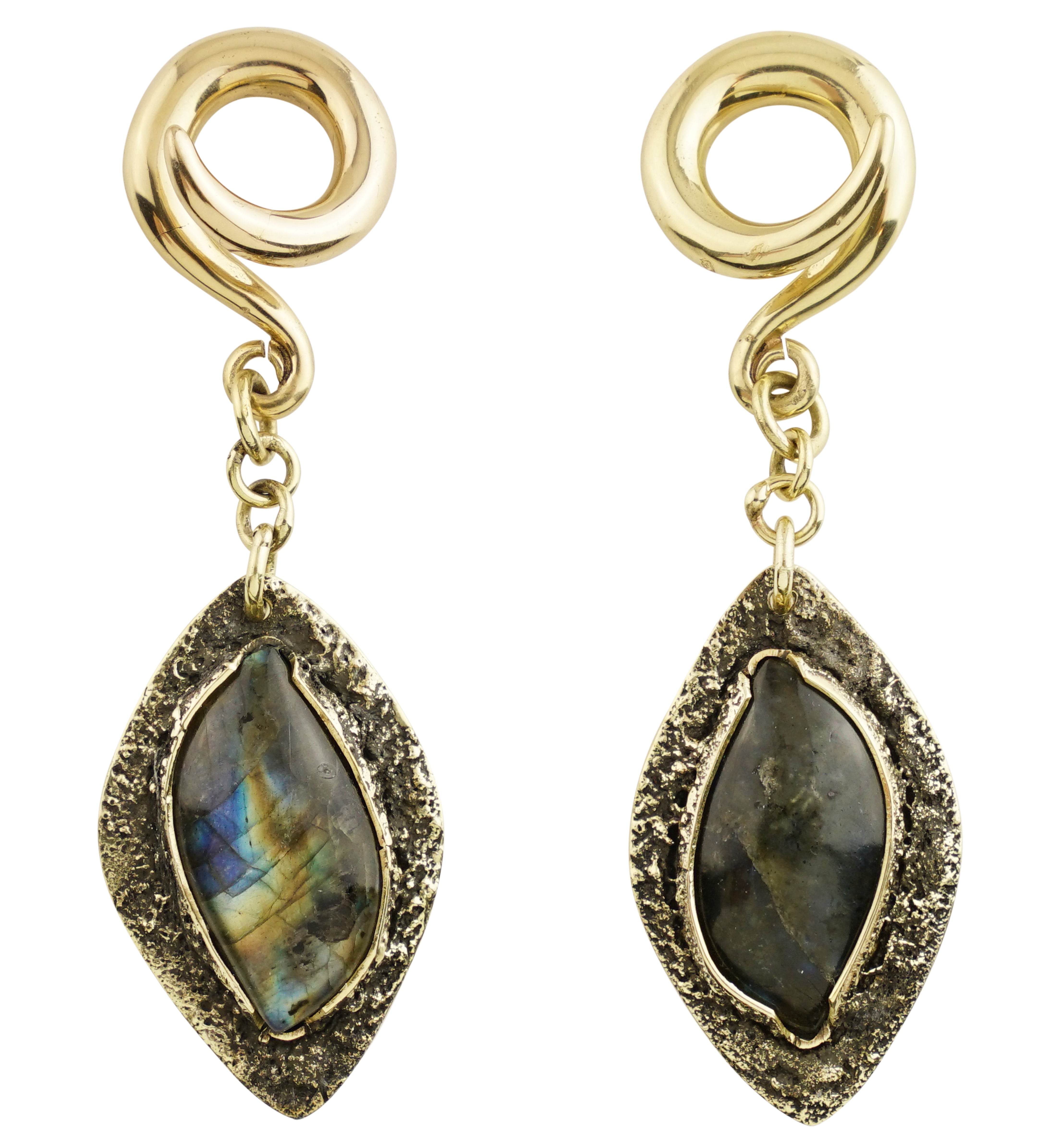 Textured Labradorite Stone Brass Hangers/Ear Weights Version 15