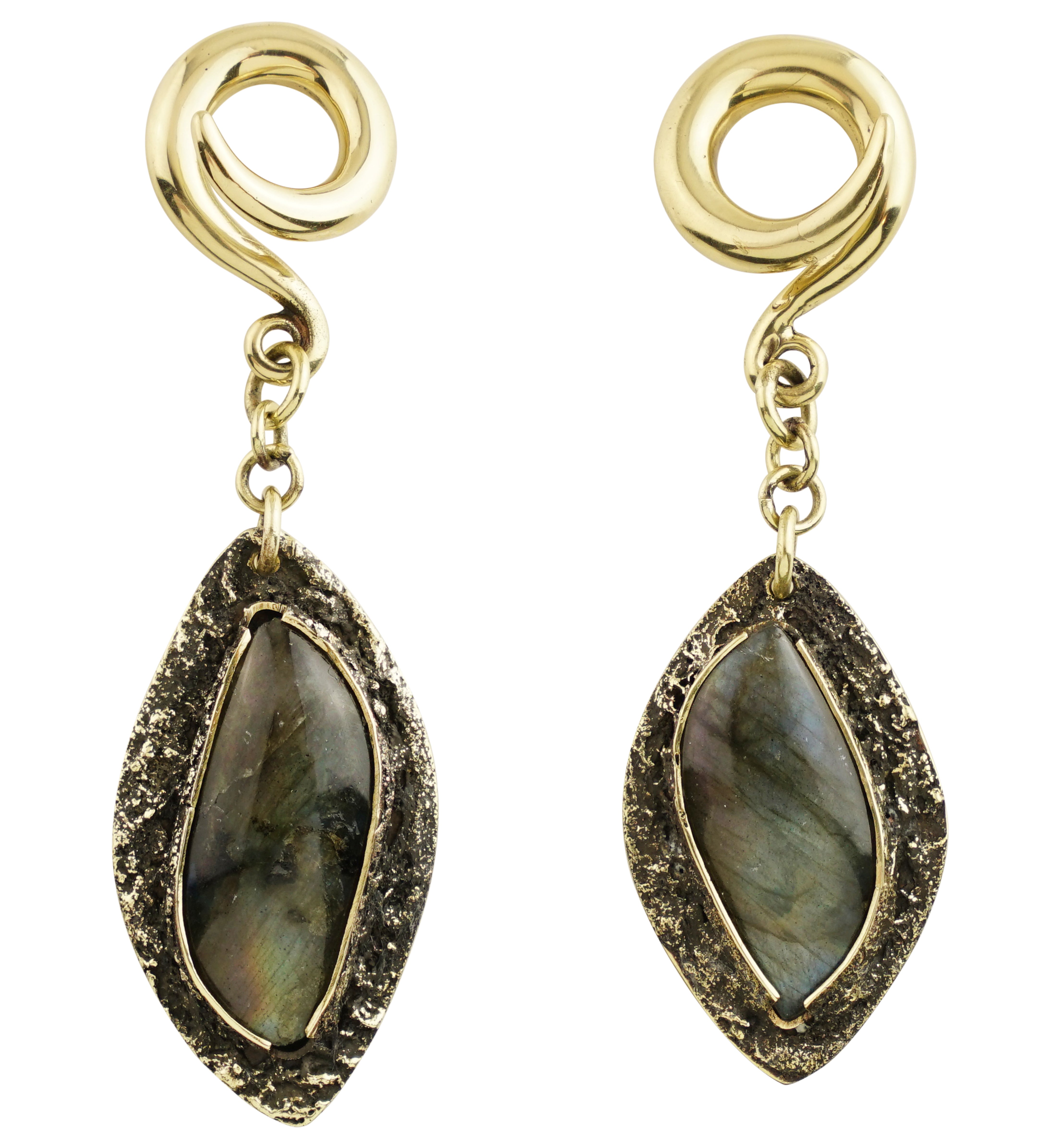 Textured Labradorite Stone Brass Hangers/Ear Weights Version 16