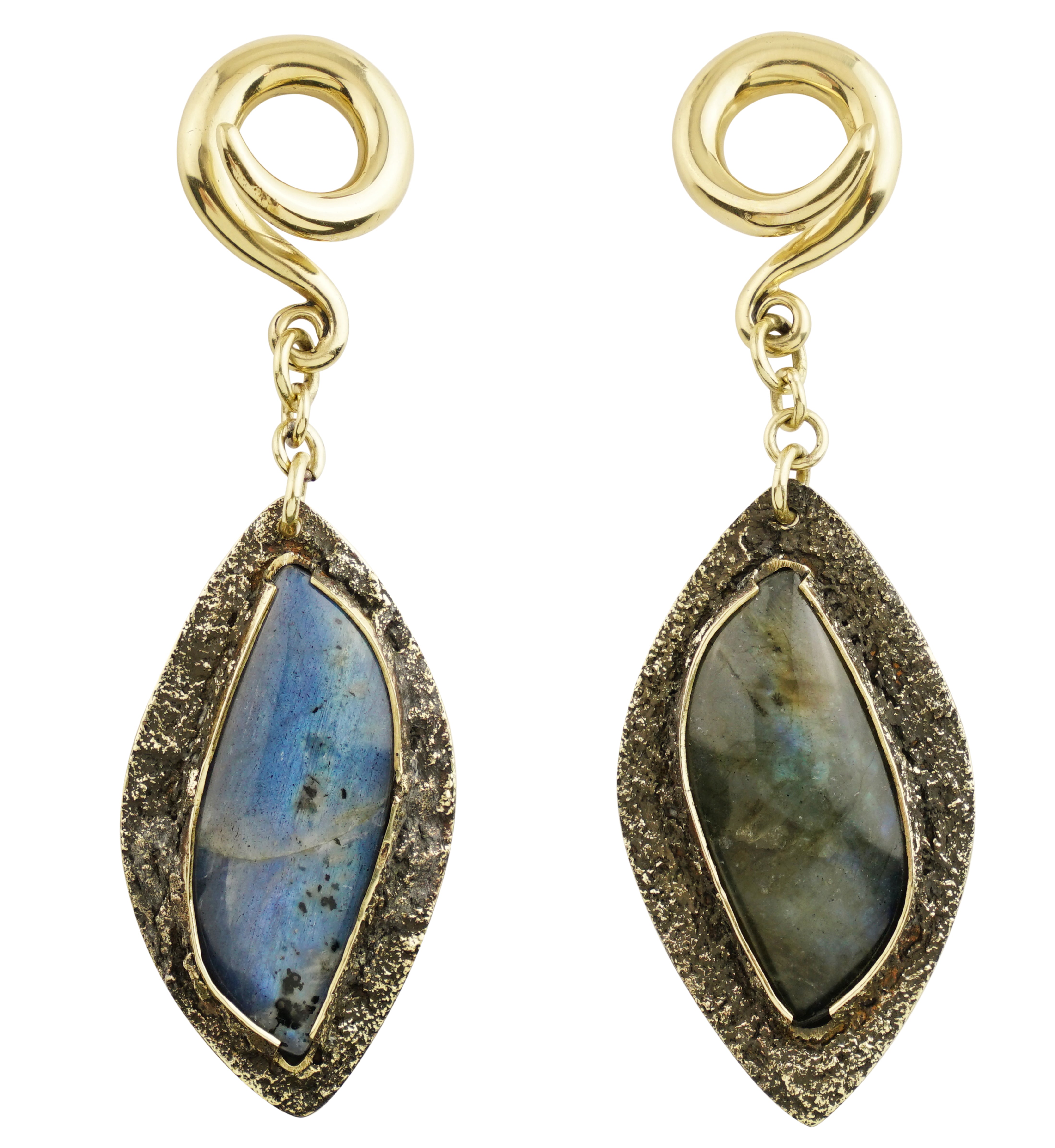 Textured Labradorite Stone Brass Hangers/Ear Weights Version 21