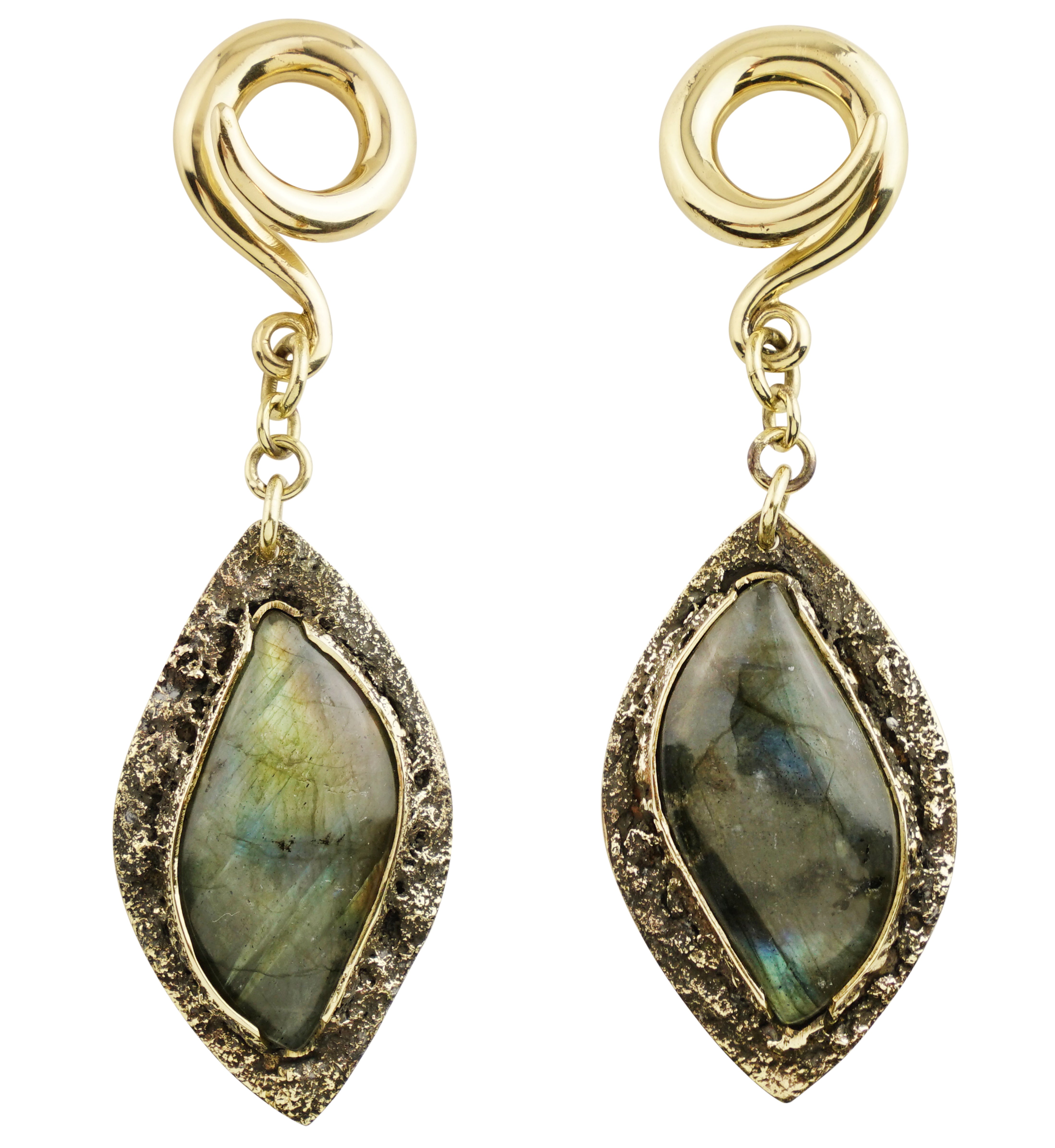 Textured Labradorite Stone Brass Hangers/Ear Weights Version 22