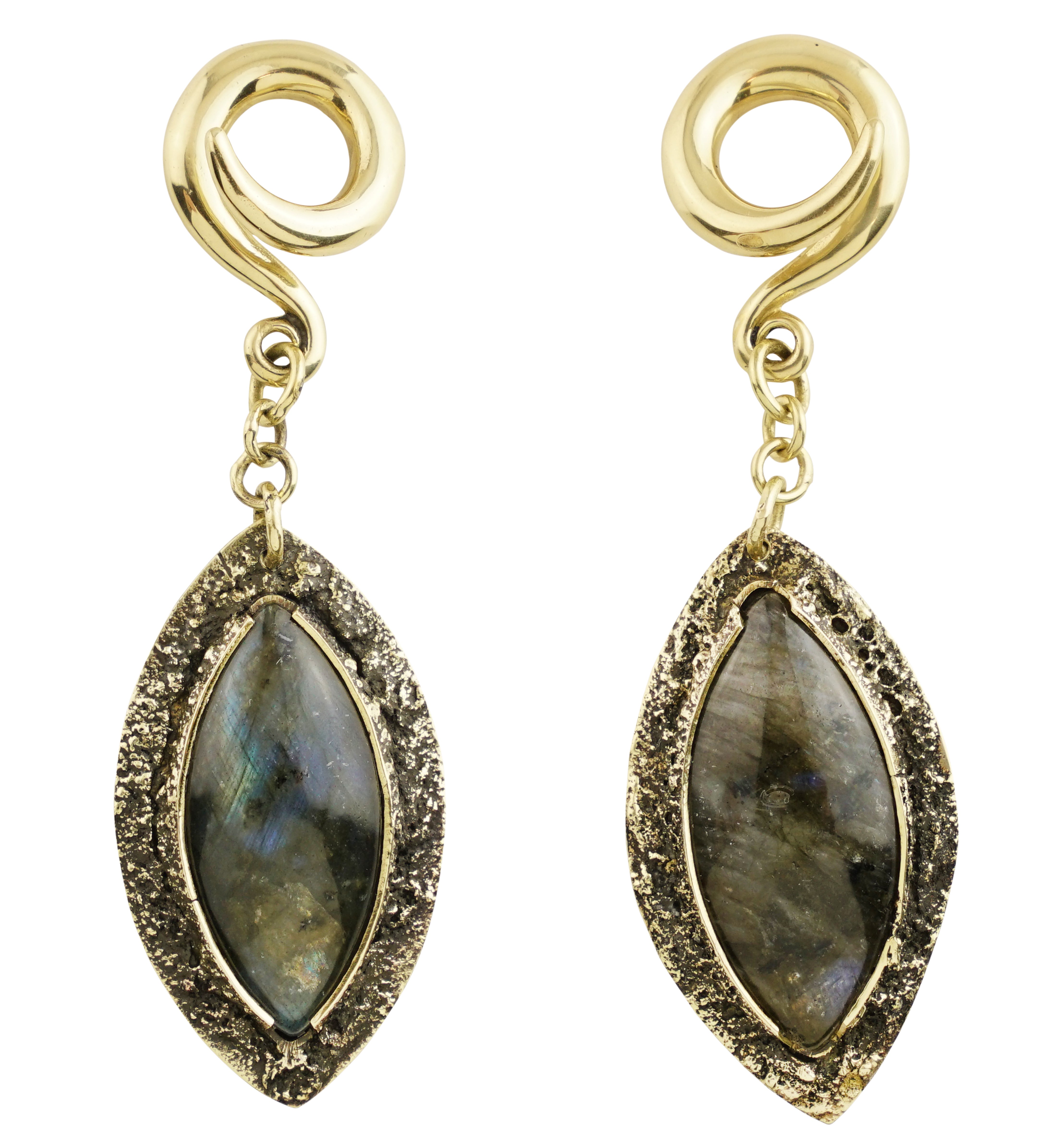 Textured Labradorite Stone Brass Hangers/Ear Weights Version 23