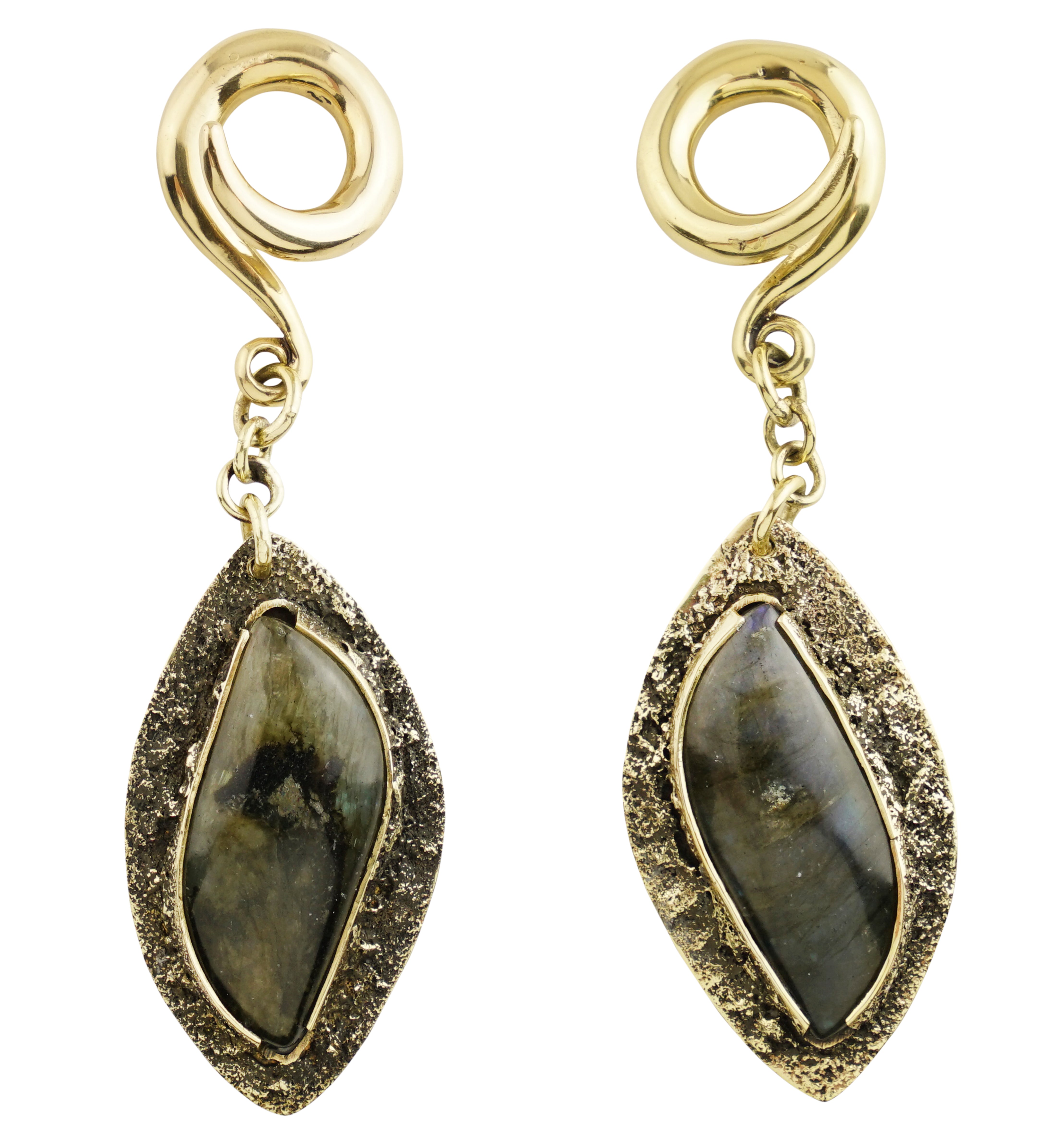 Textured Labradorite Stone Brass Hangers/Ear Weights Version 24