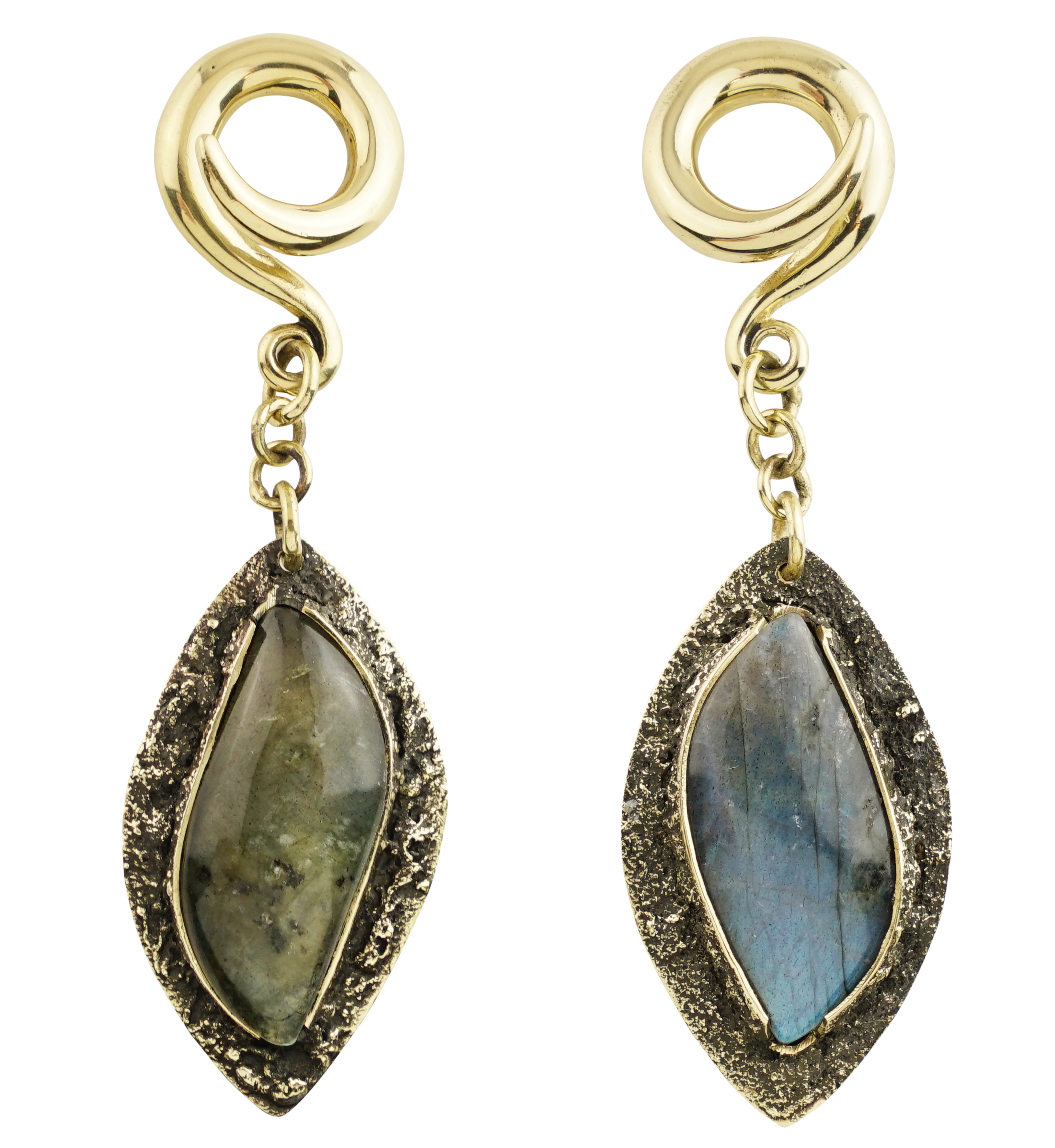 Textured Labradorite Stone Brass Hangers/Ear Weights Version 25