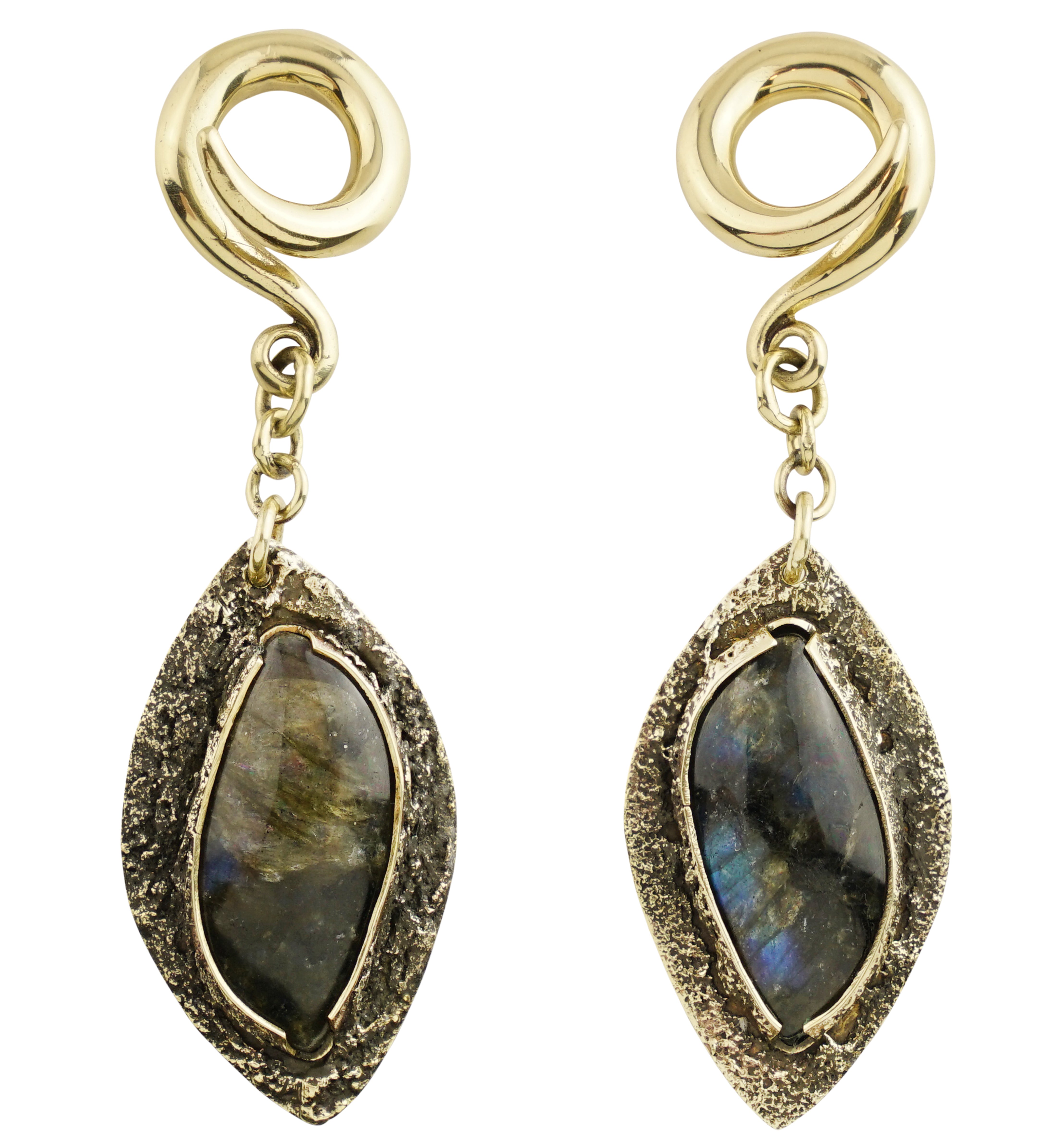 Textured Labradorite Stone Brass Hangers/Ear Weights Version 26