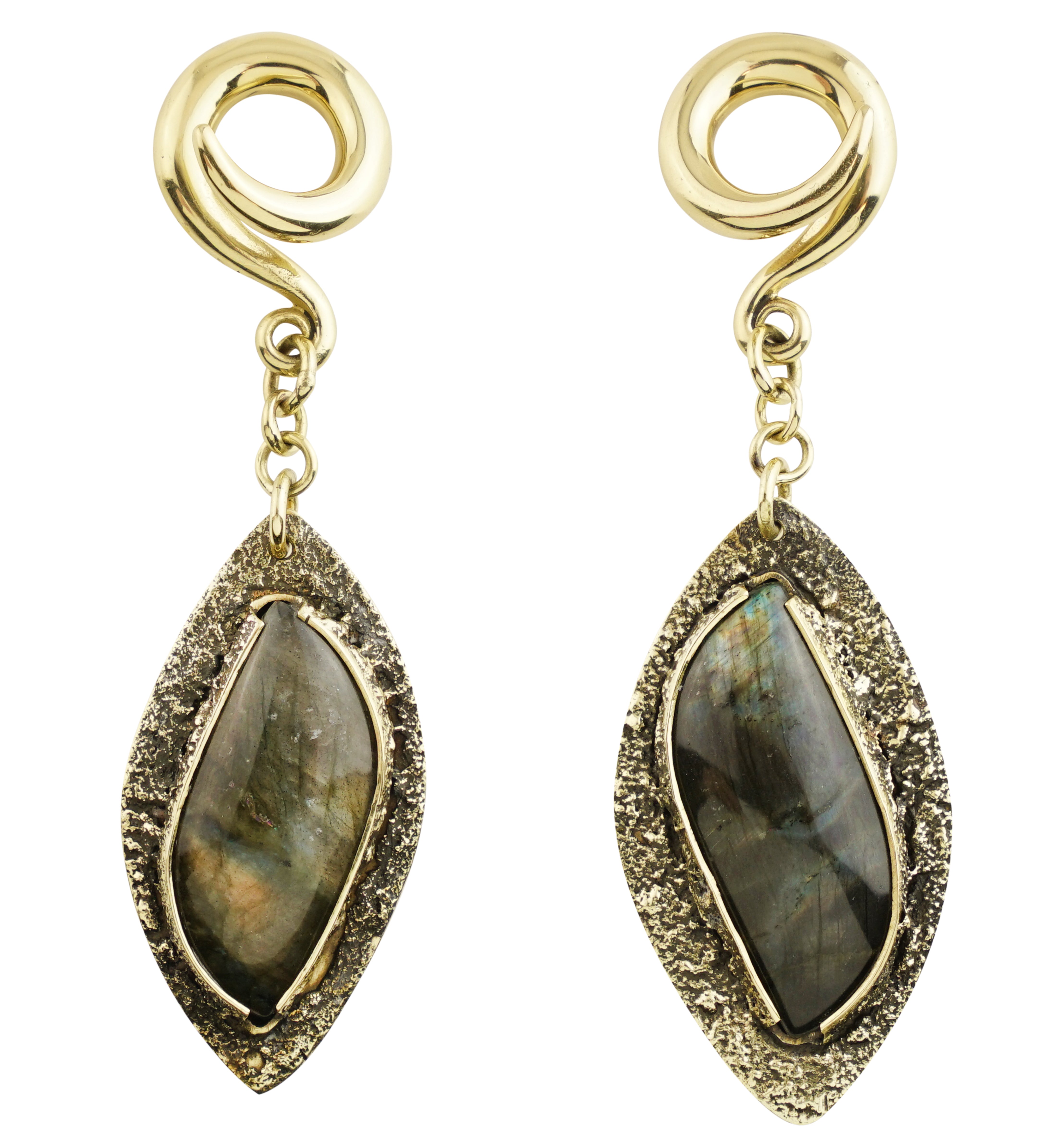 Textured Labradorite Stone Brass Hangers/Ear Weights Version 28