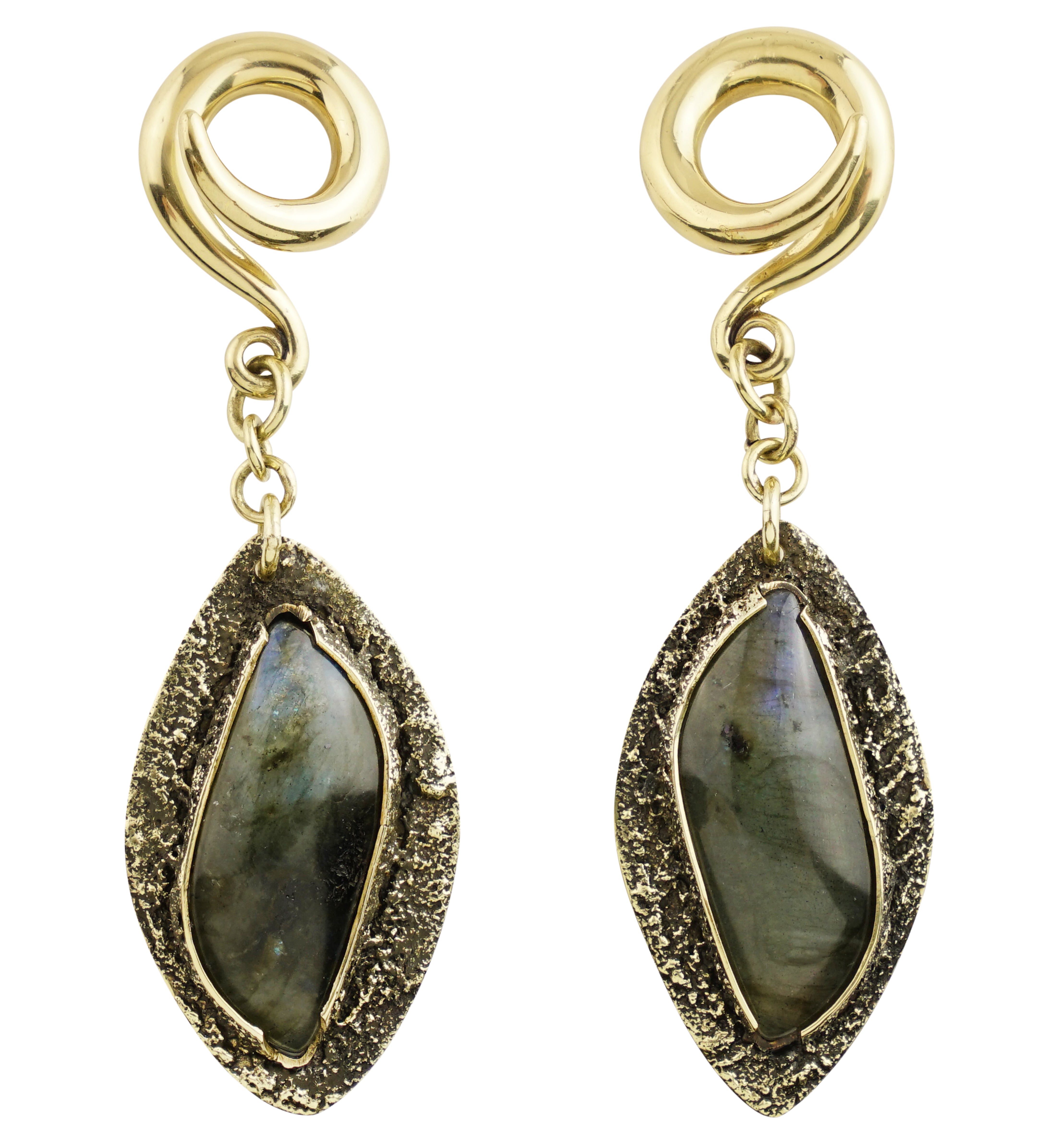 Textured Labradorite Stone Brass Hangers/Ear Weights Version 29