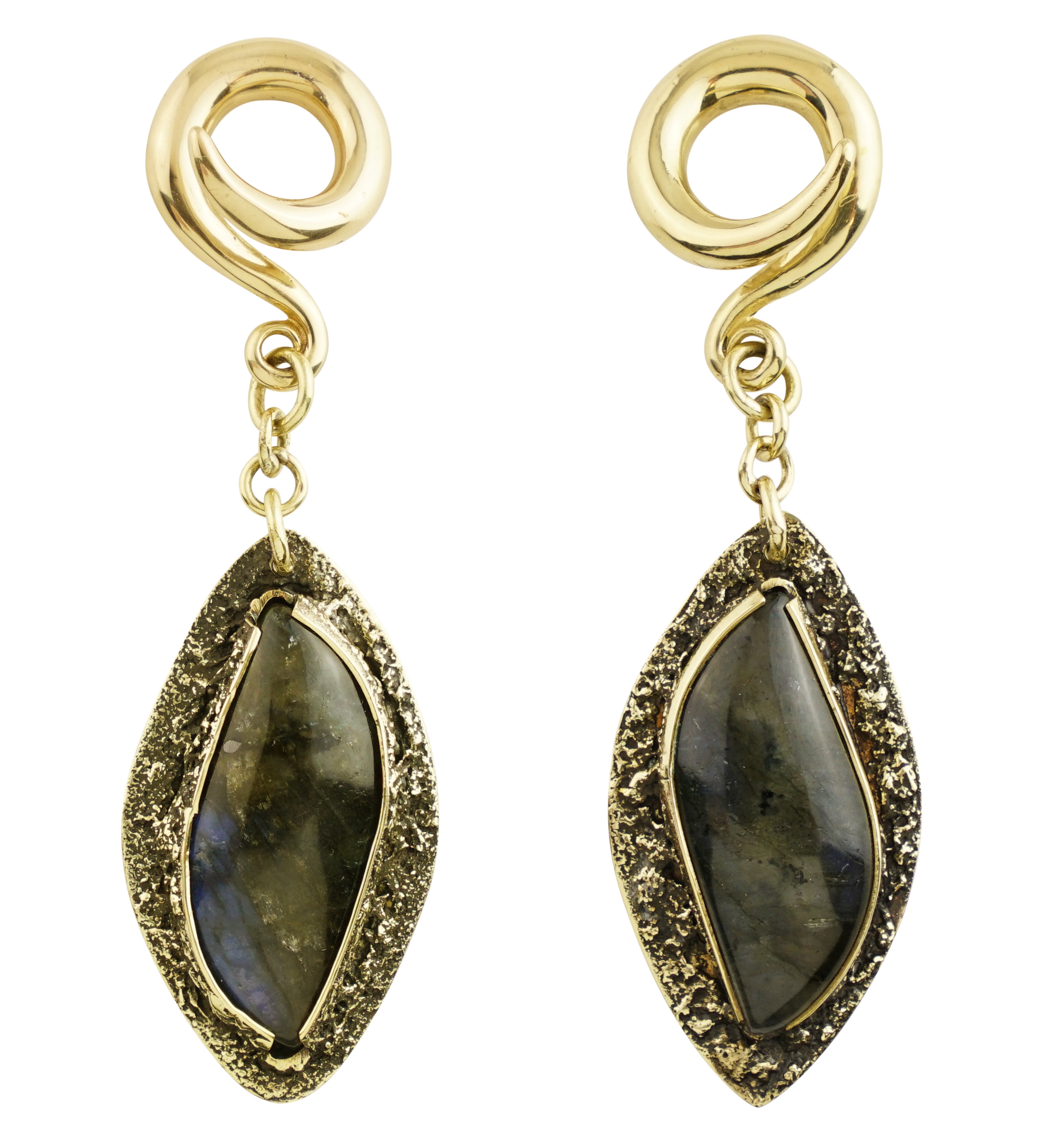 Textured Labradorite Stone Brass Hangers/Ear Weights Version 3