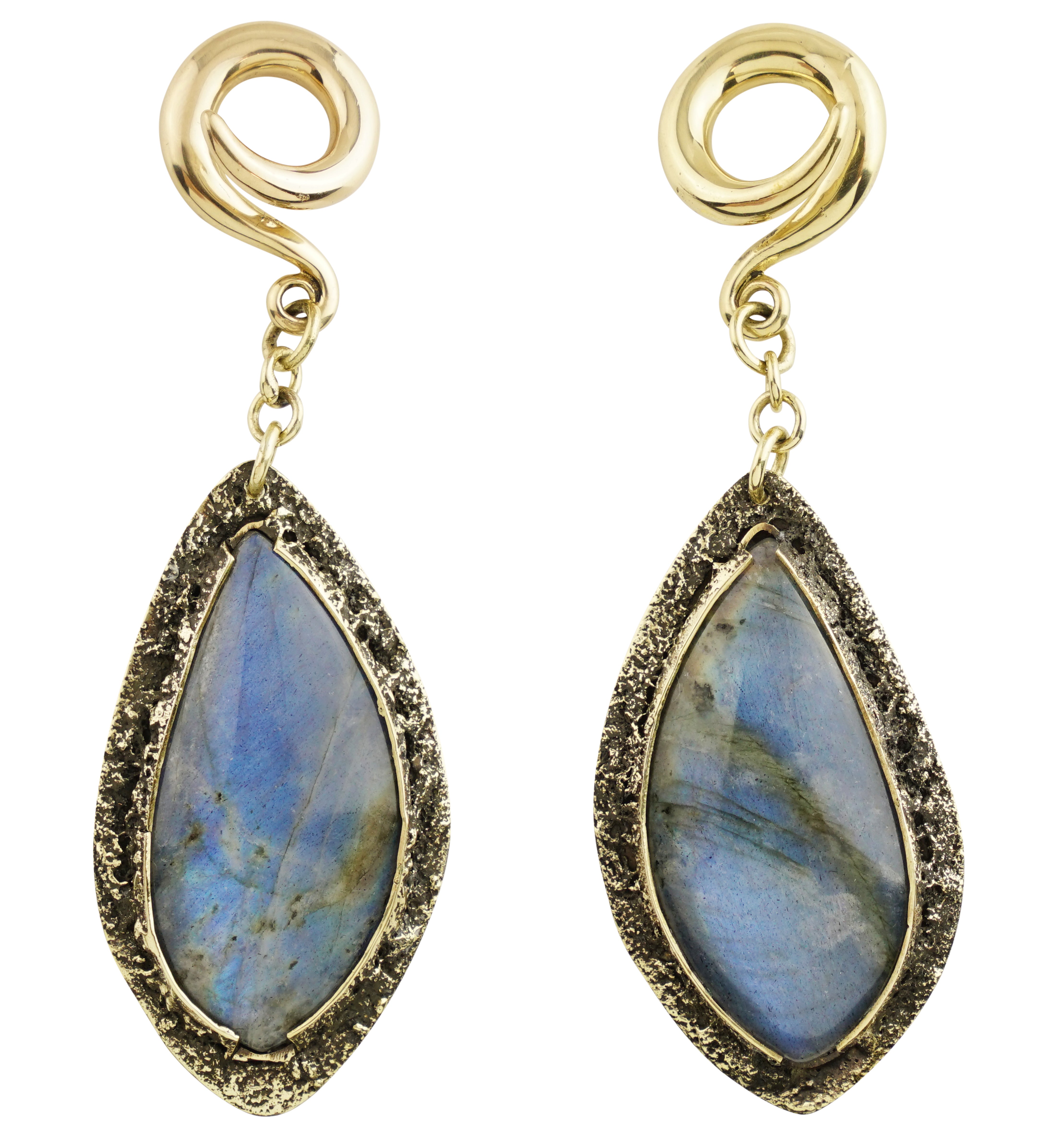 Textured Labradorite Stone Brass Hangers/Ear Weights Version 30