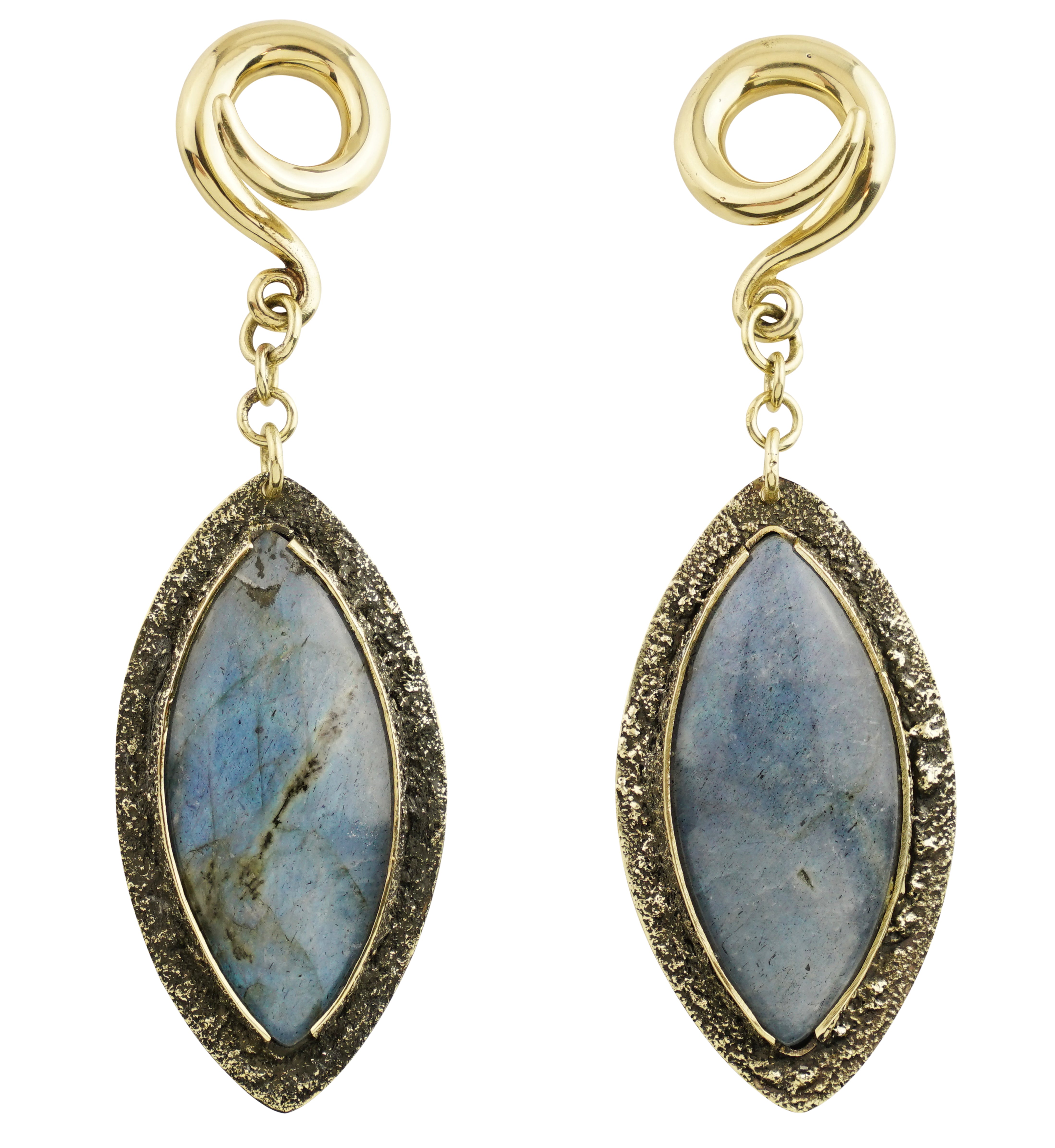 Textured Labradorite Stone Brass Hangers/Ear Weights Version 33