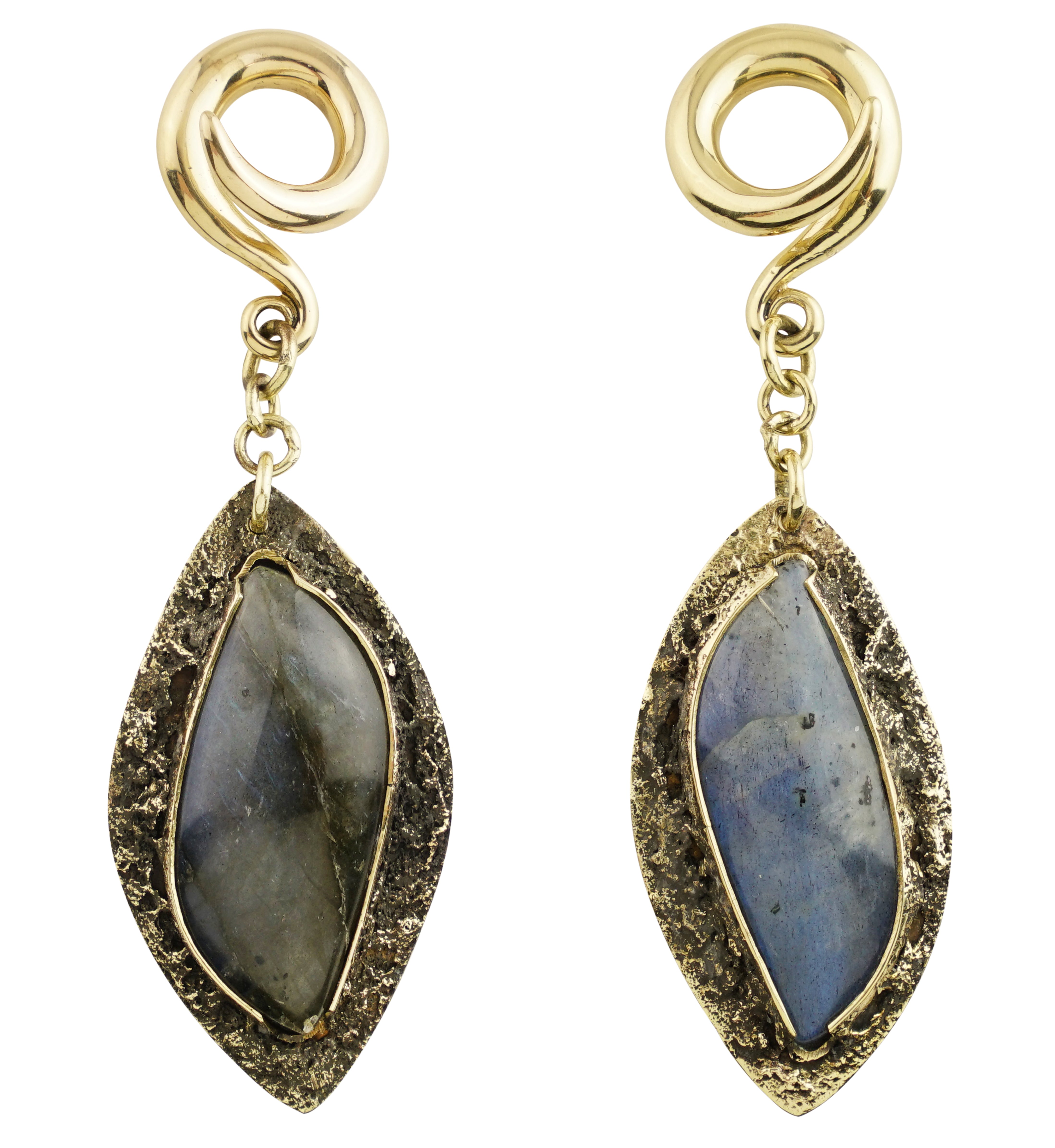 Textured Labradorite Stone Brass Hangers/Ear Weights Version 34
