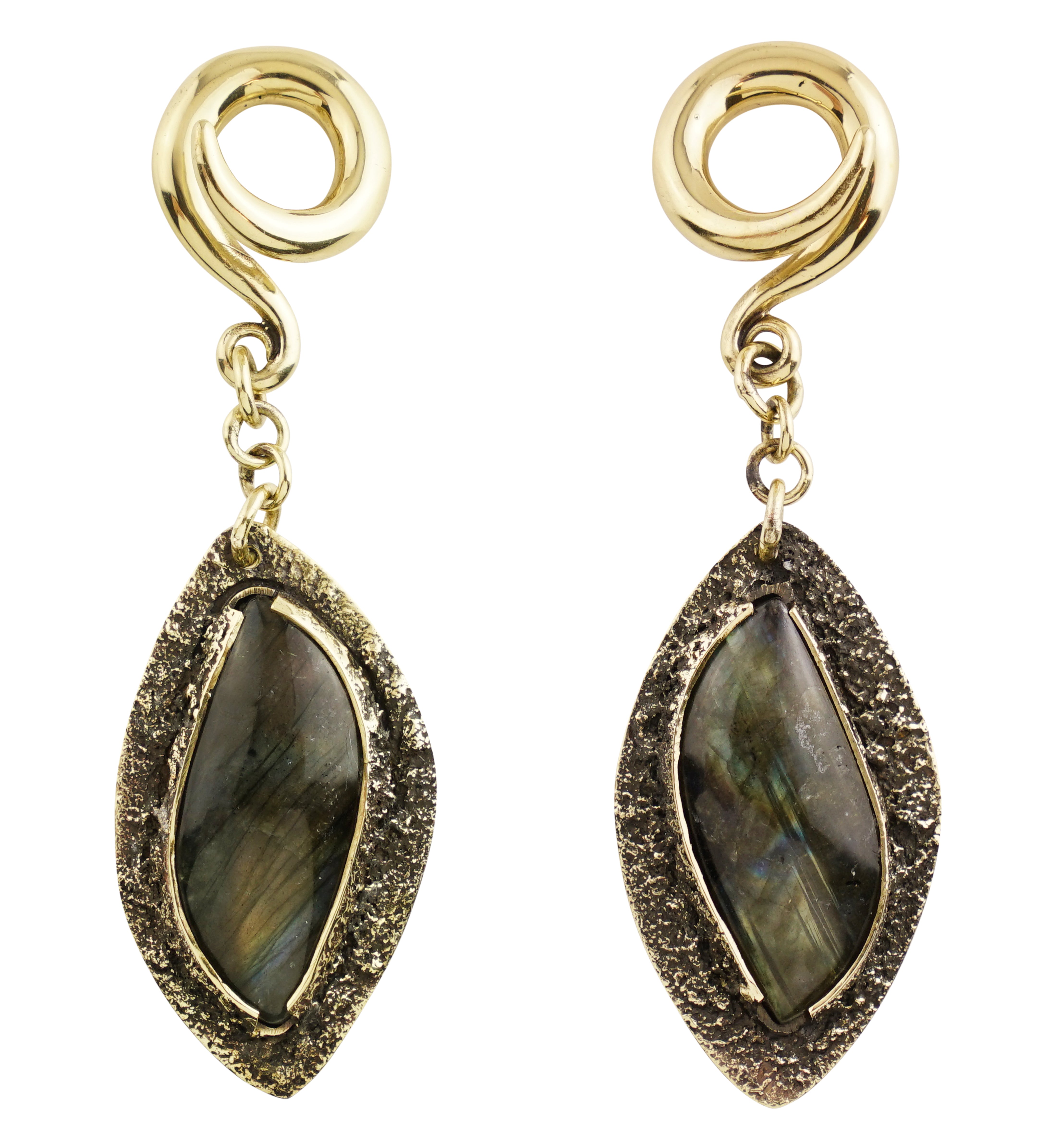 Textured Labradorite Stone Brass Hangers/Ear Weights Version 5