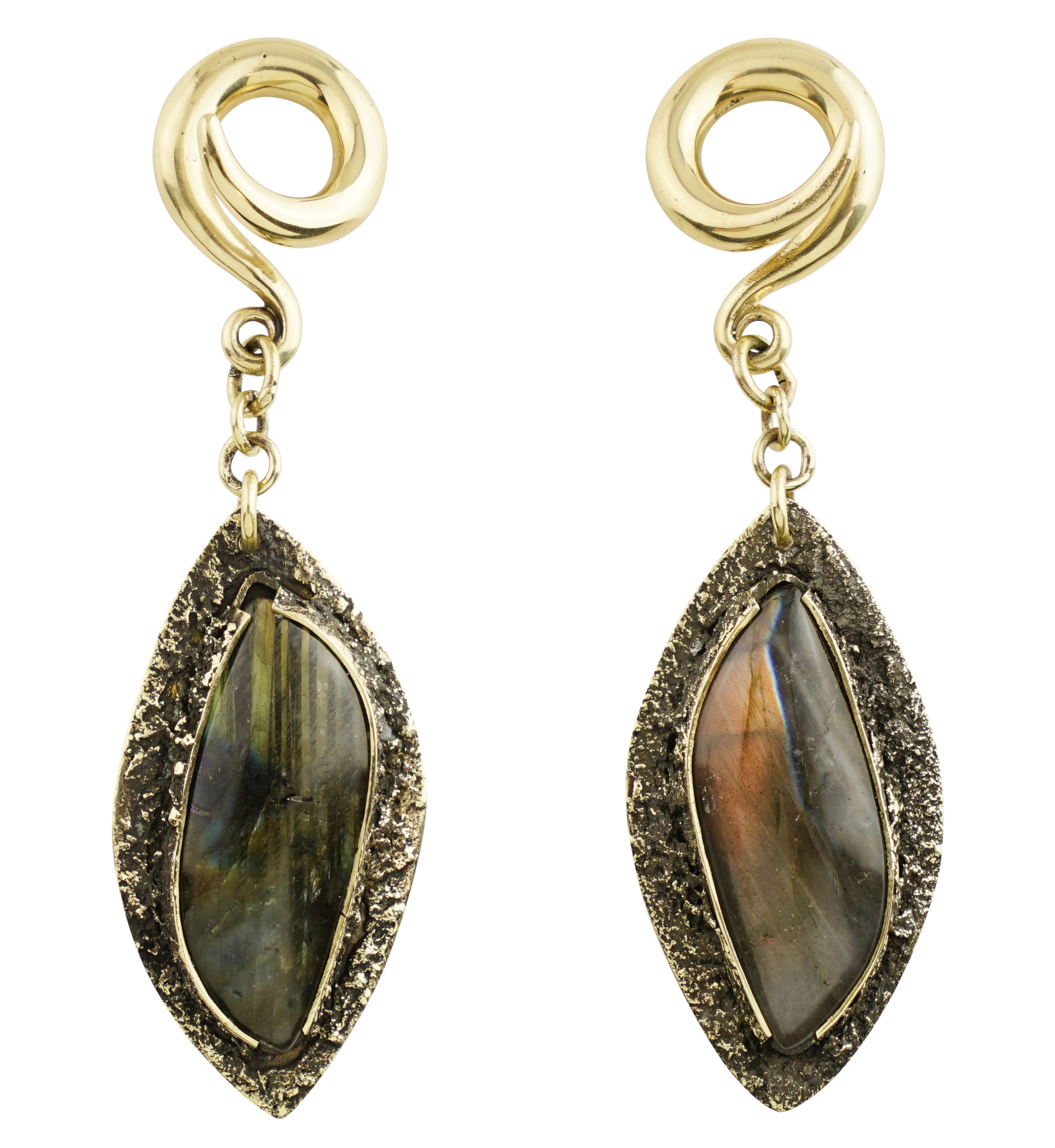 Textured Labradorite Stone Brass Hangers/Ear Weights Version 6