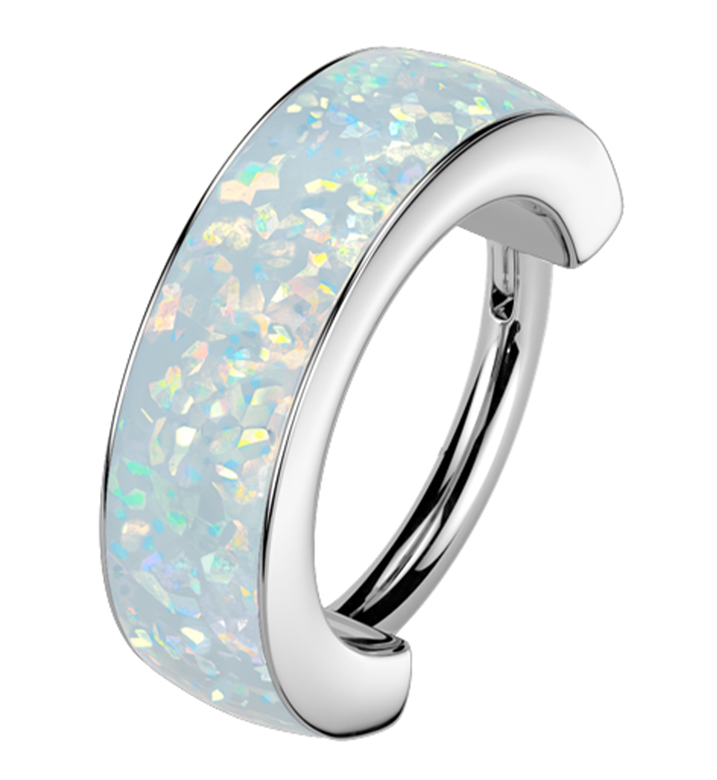 Thick Rim White Opalite Titanium Hinged Segment Ring