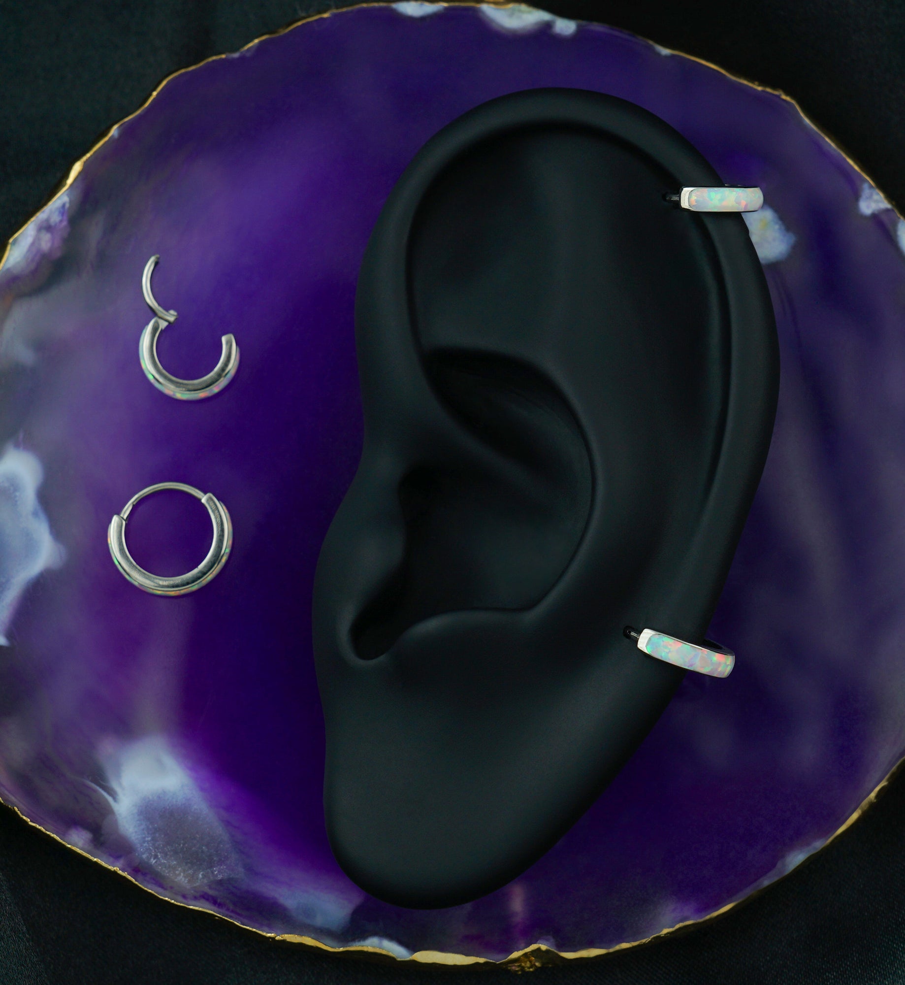 Thick Rim White Opalite Titanium Hinged Segment Ring