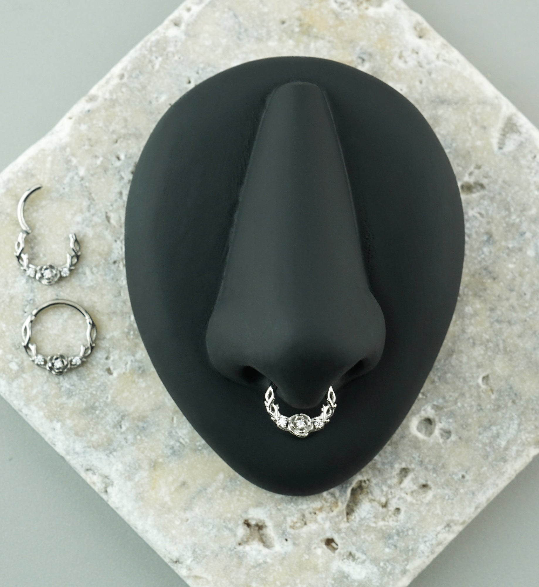 Thorned Rose CZ Stainless Steel Hinged Segment Ring