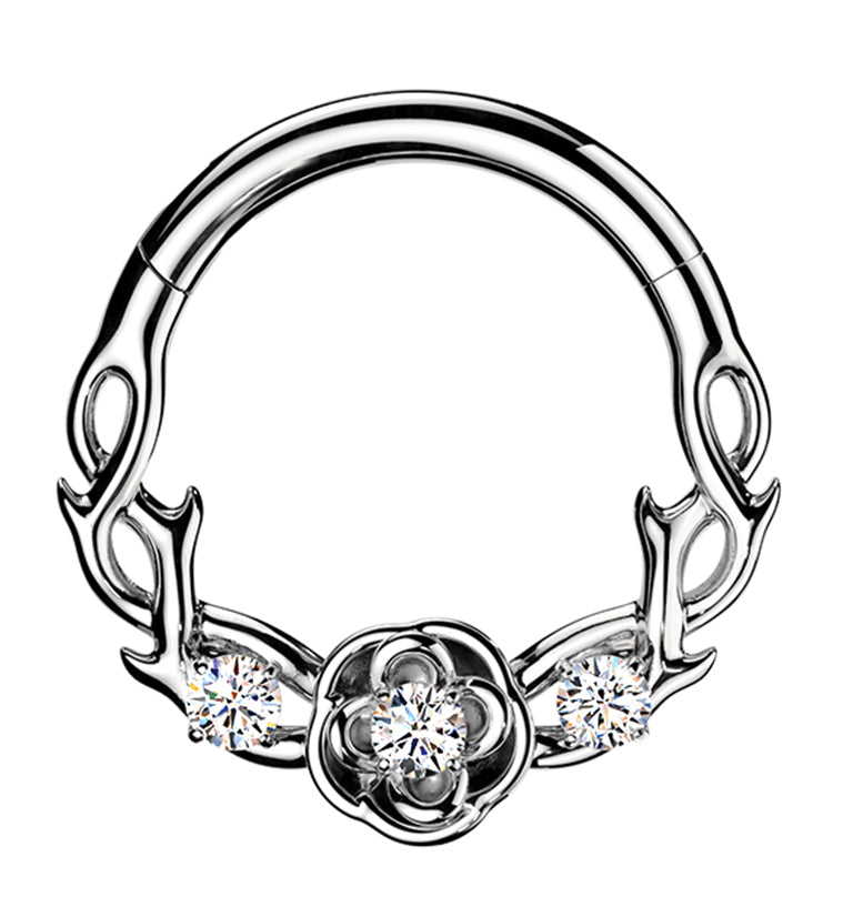 Thorned Rose CZ Stainless Steel Hinged Segment Ring