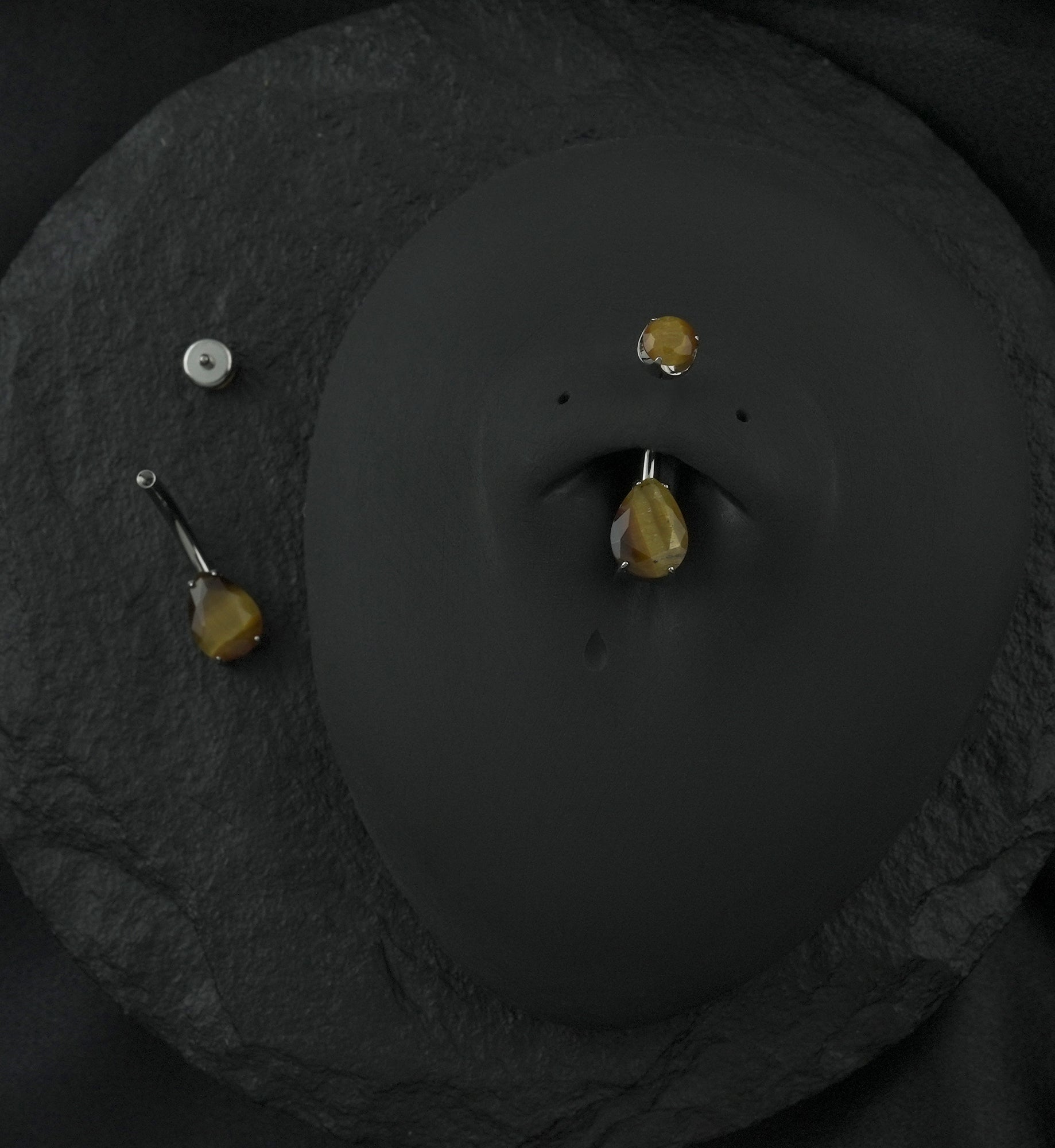 Tiger Eye Stone Teardrop Internally Threaded Titanium Belly Button Ring