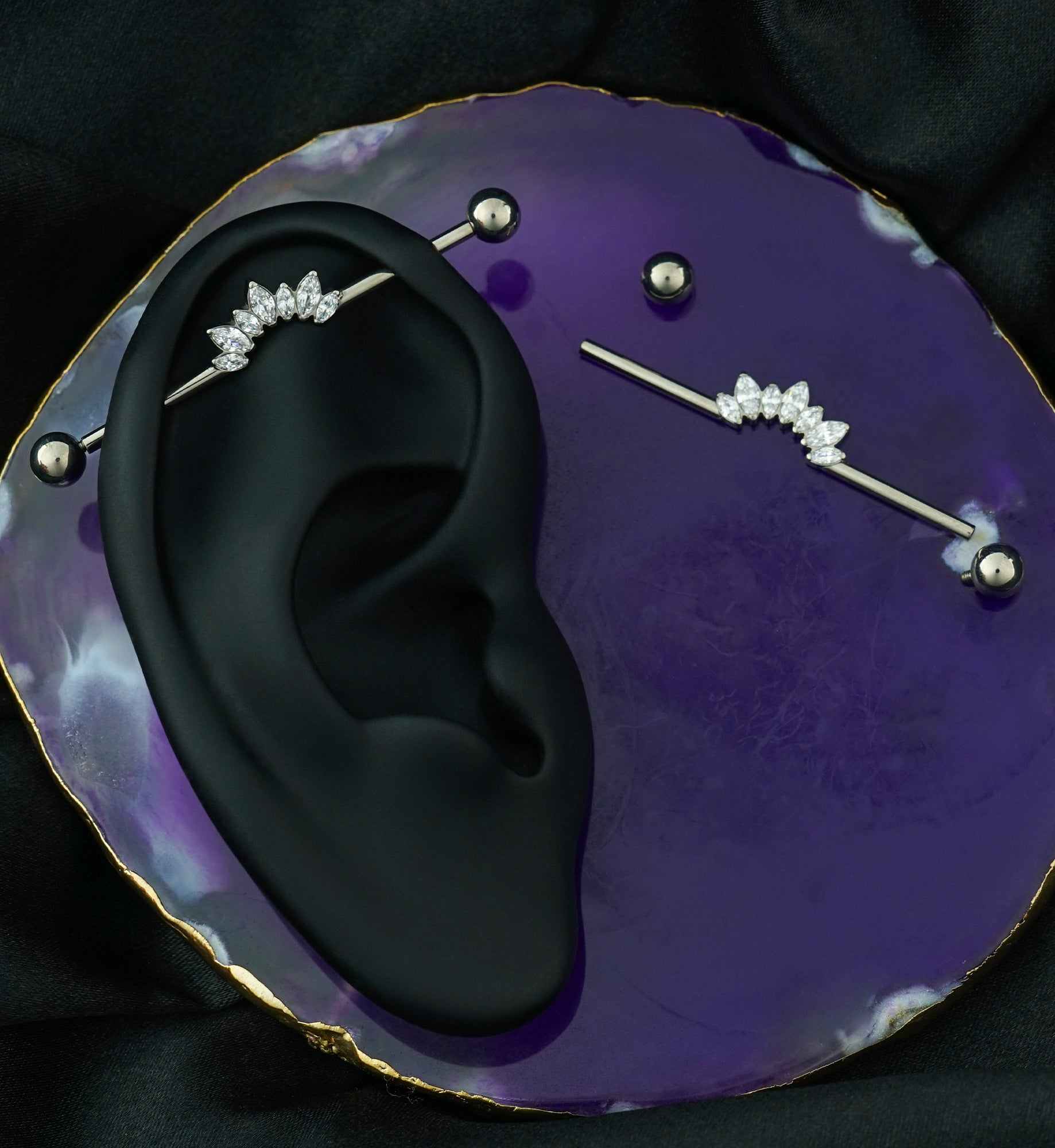 Tiara Clear CZ Internally Threaded Titanium Industrial Barbell