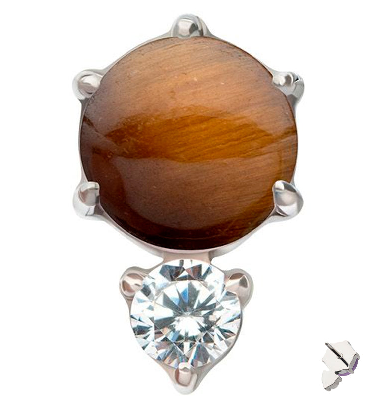 Tiger Eye Stone Drop Clear CZ Titanium Threadless Top