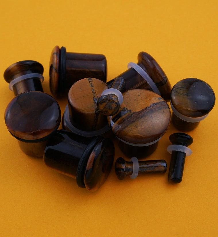 Tiger Eye Stone Plugs - Single Flare