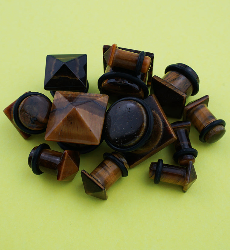Tiger Eye Stone Squared Plugs