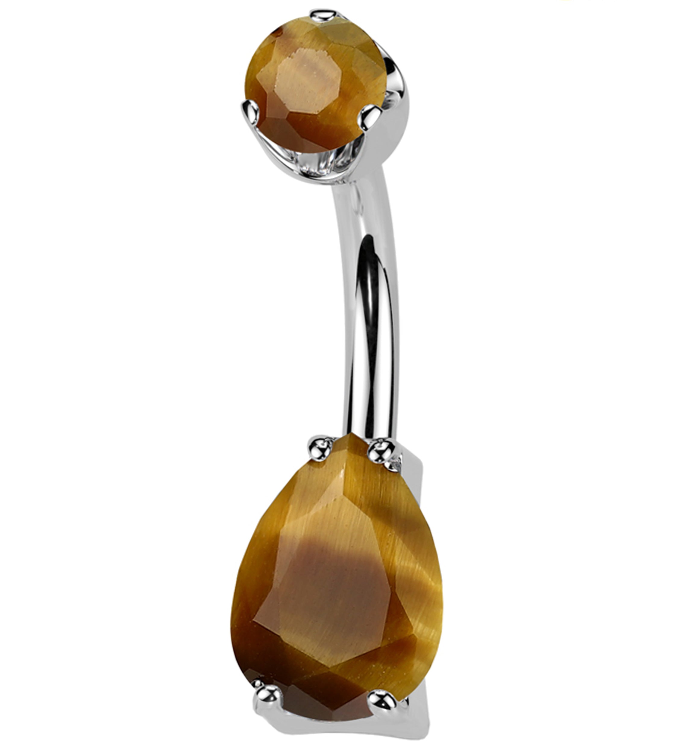 Tiger Eye Stone Teardrop Internally Threaded Titanium Belly Button Ring