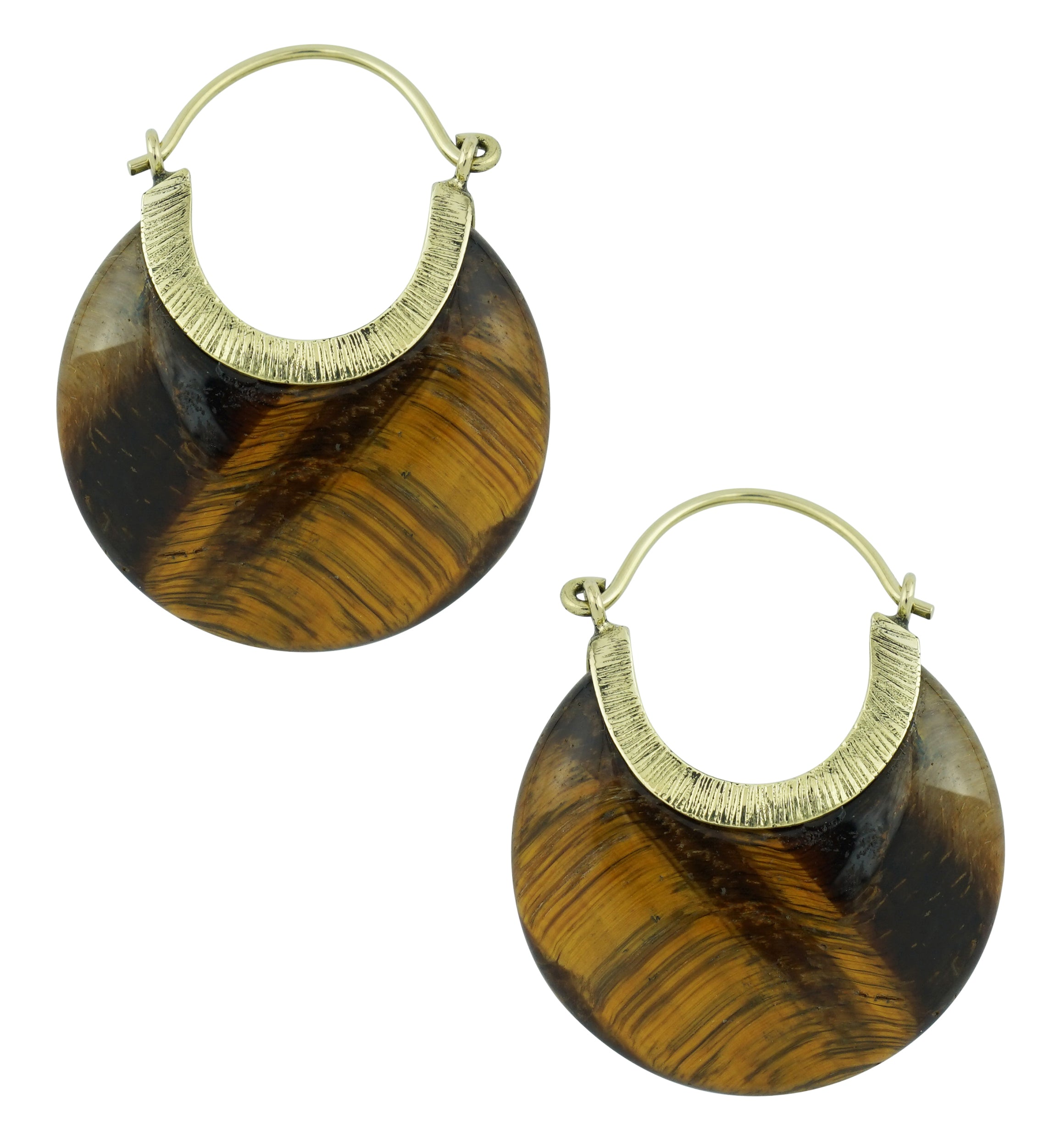 Tiger Eye Textured Brass Stone Earrings