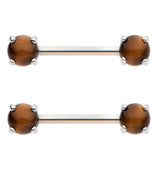Tiger's Eye Stone Prong Stainless Steel Nipple Barbell