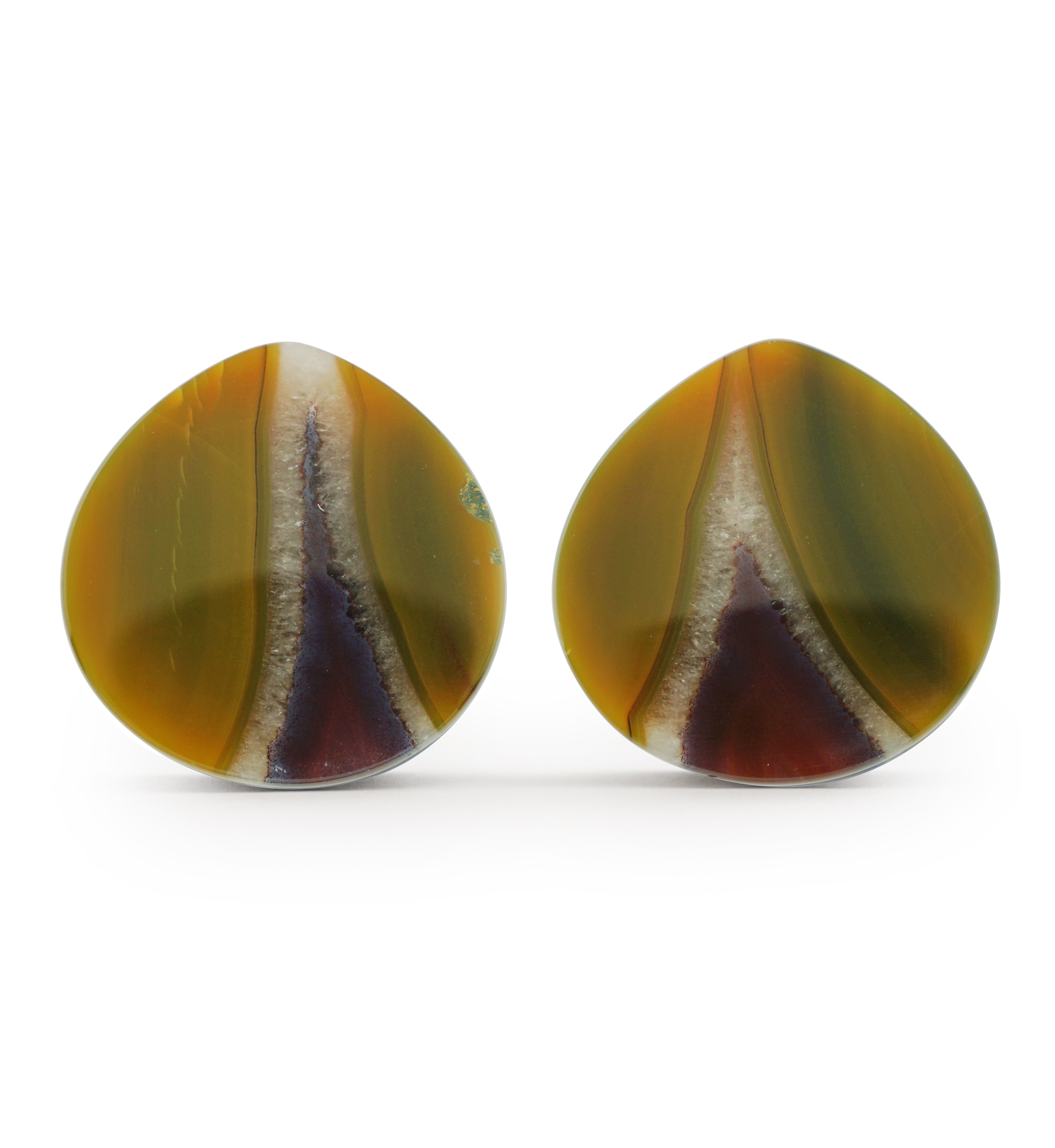 Timor Agate Teardrop Double Flare Plugs 1 & 1/2" (38mm) Version 2