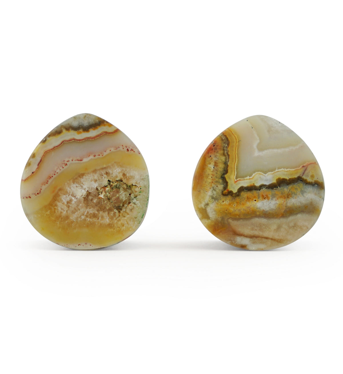 Timor Agate Teardrop Double Flare Plugs 1