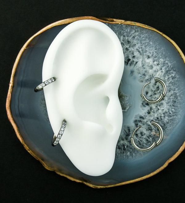 Titanium Clear CZ Hinged Hoop Huggie Earrings