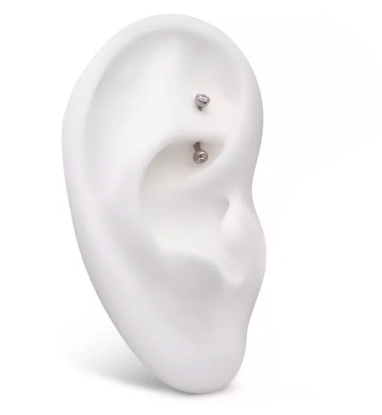 Titanium Double Bezel Clear CZ Internally Threaded Curved Barbell