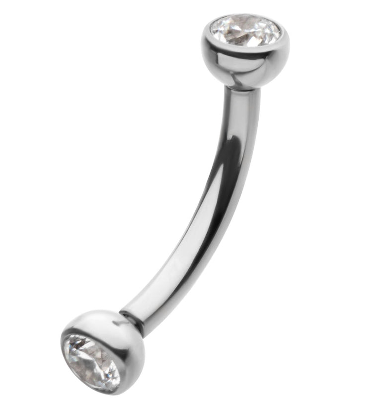 Titanium Double Bezel Clear CZ Internally Threaded Curved Barbell