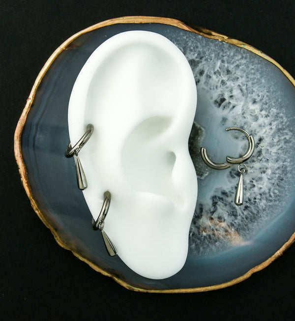 Titanium Teardrop Dangle Hinged Hoop Huggie Earrings