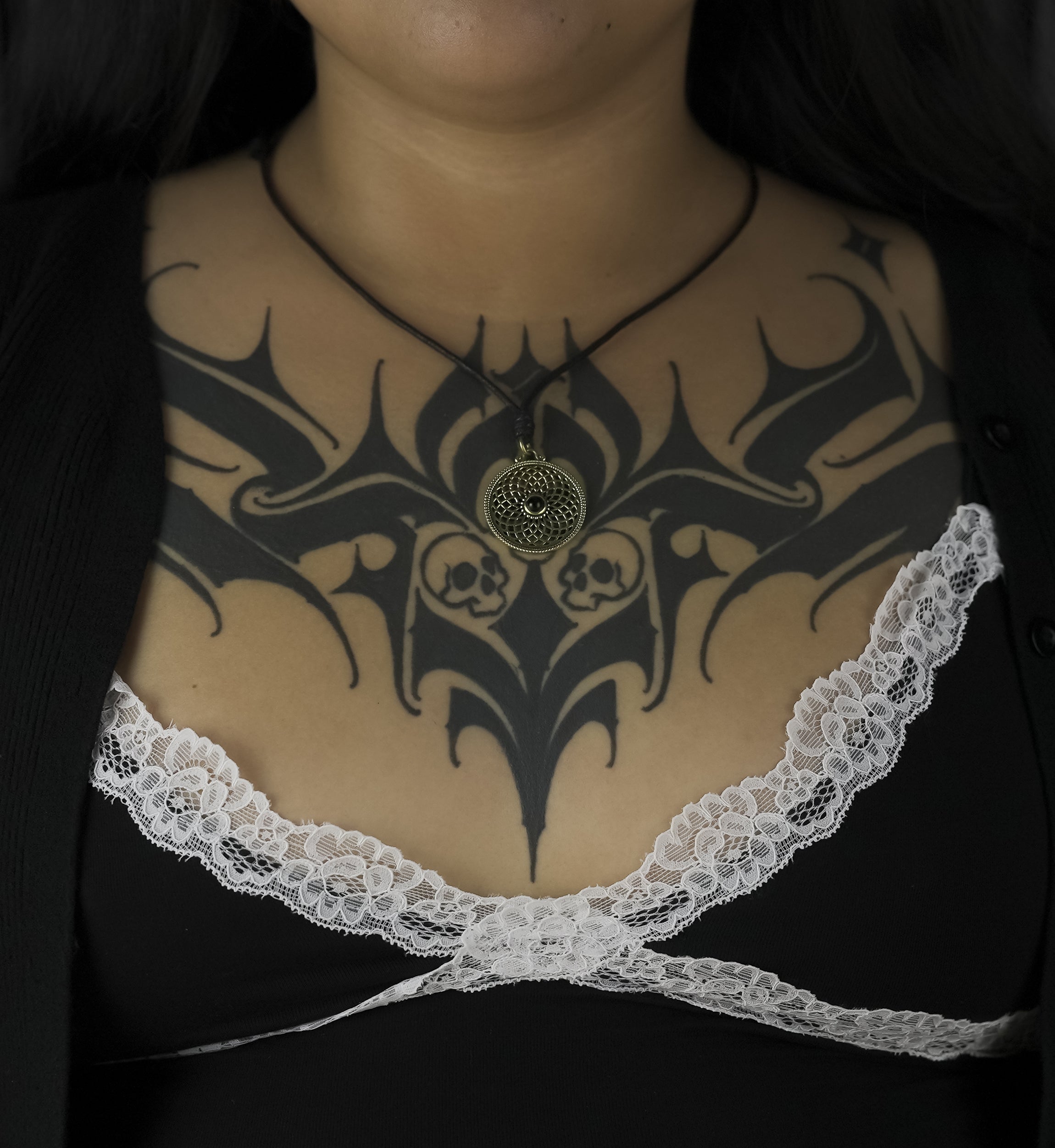 Torus Black Onyx Stone Inlay Brass Pendant Necklace