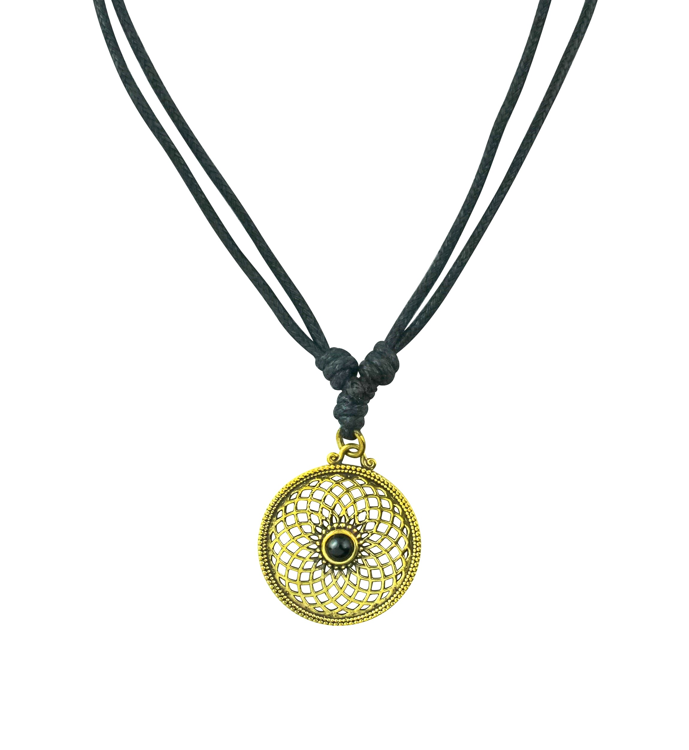 Torus Black Onyx Stone Inlay Brass Pendant Necklace