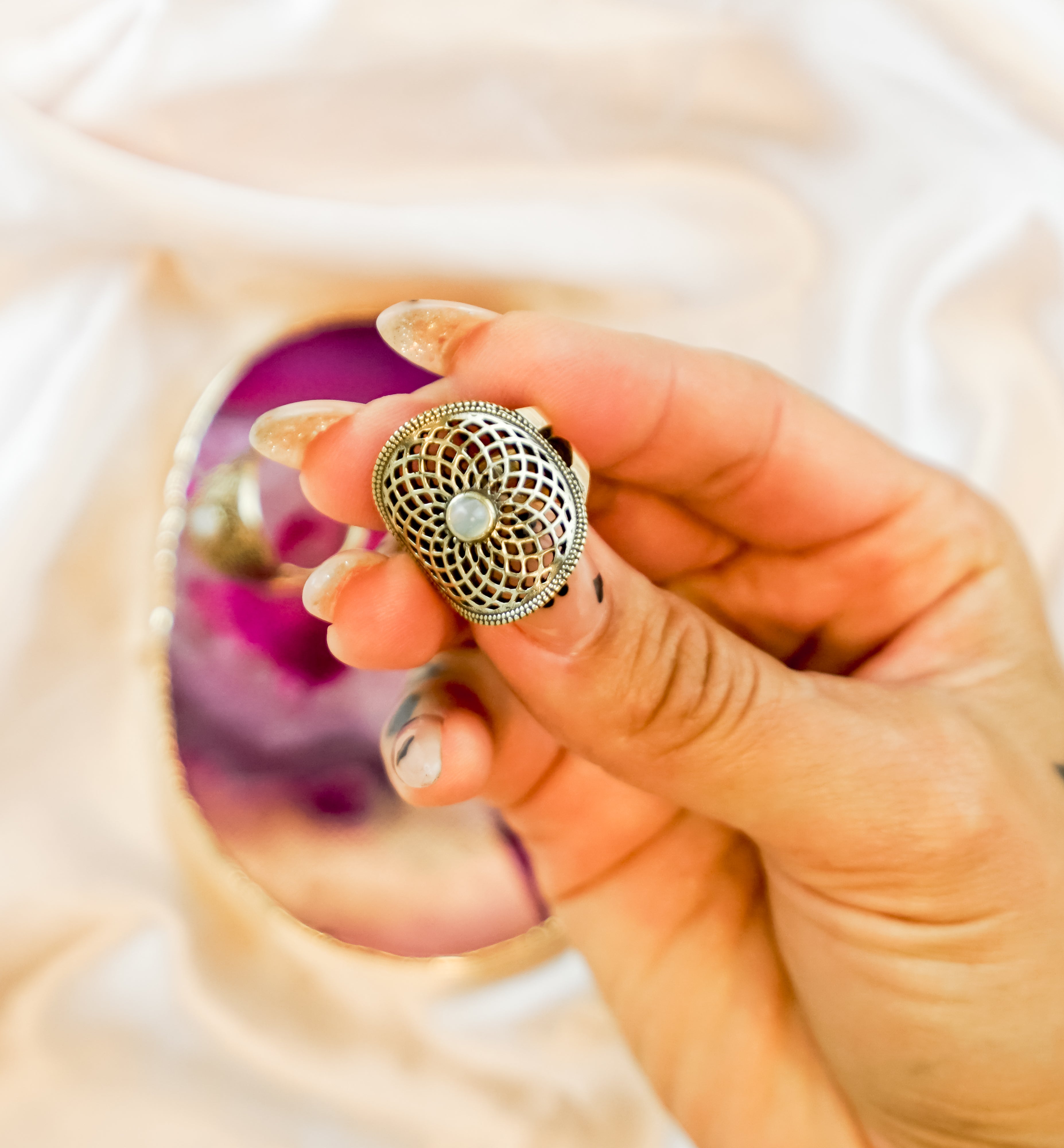 Torus Botswana Agate Stone Brass Ring