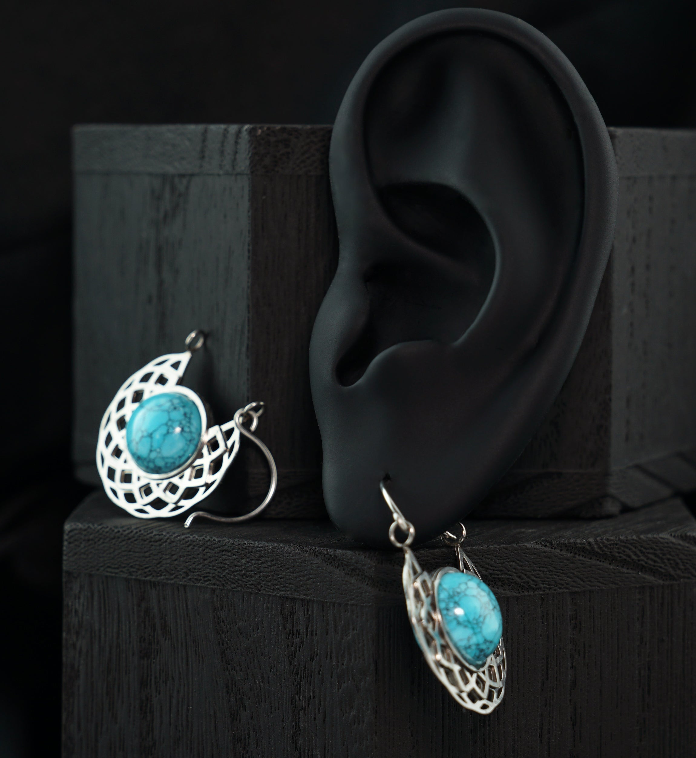 Torus Howlite Turquoise Stone Inlay Stainless Steel Earrings