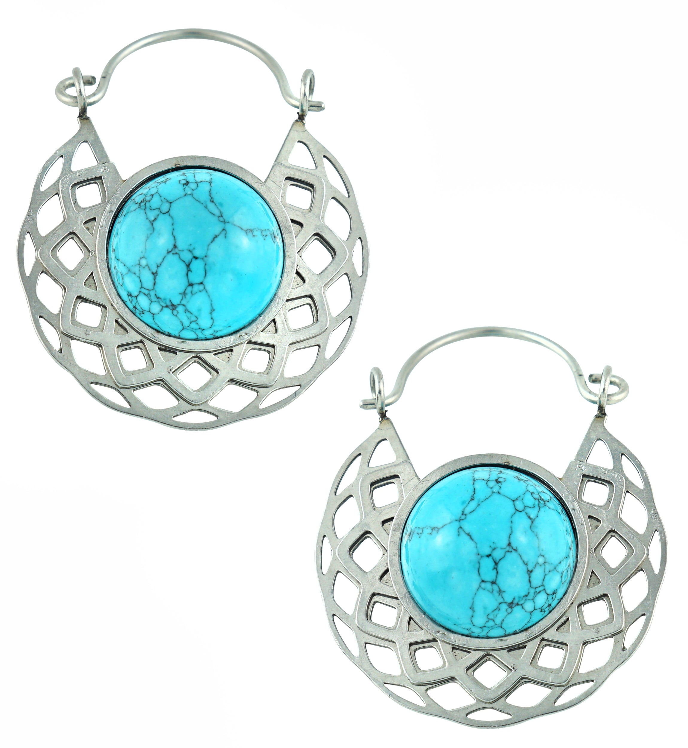 Torus Howlite Turquoise Stone Inlay Stainless Steel Earrings