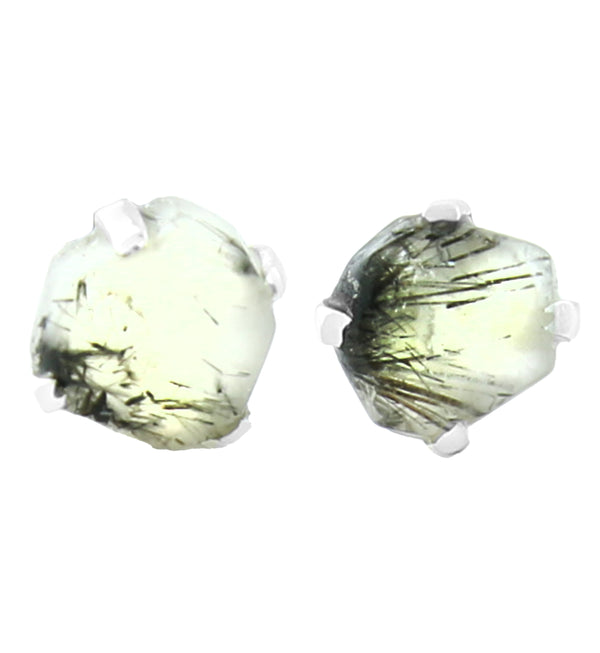 Tourmalated Quartz Stone Prong Set Sterling Silver Earrings