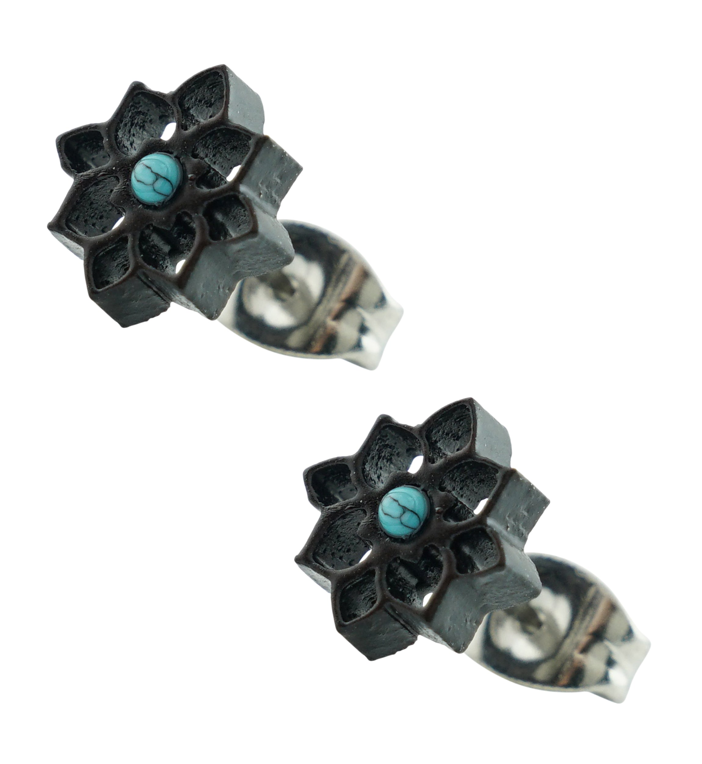 Trace Bloom with Turquoise Stone Stainless Steel Stud Earrings