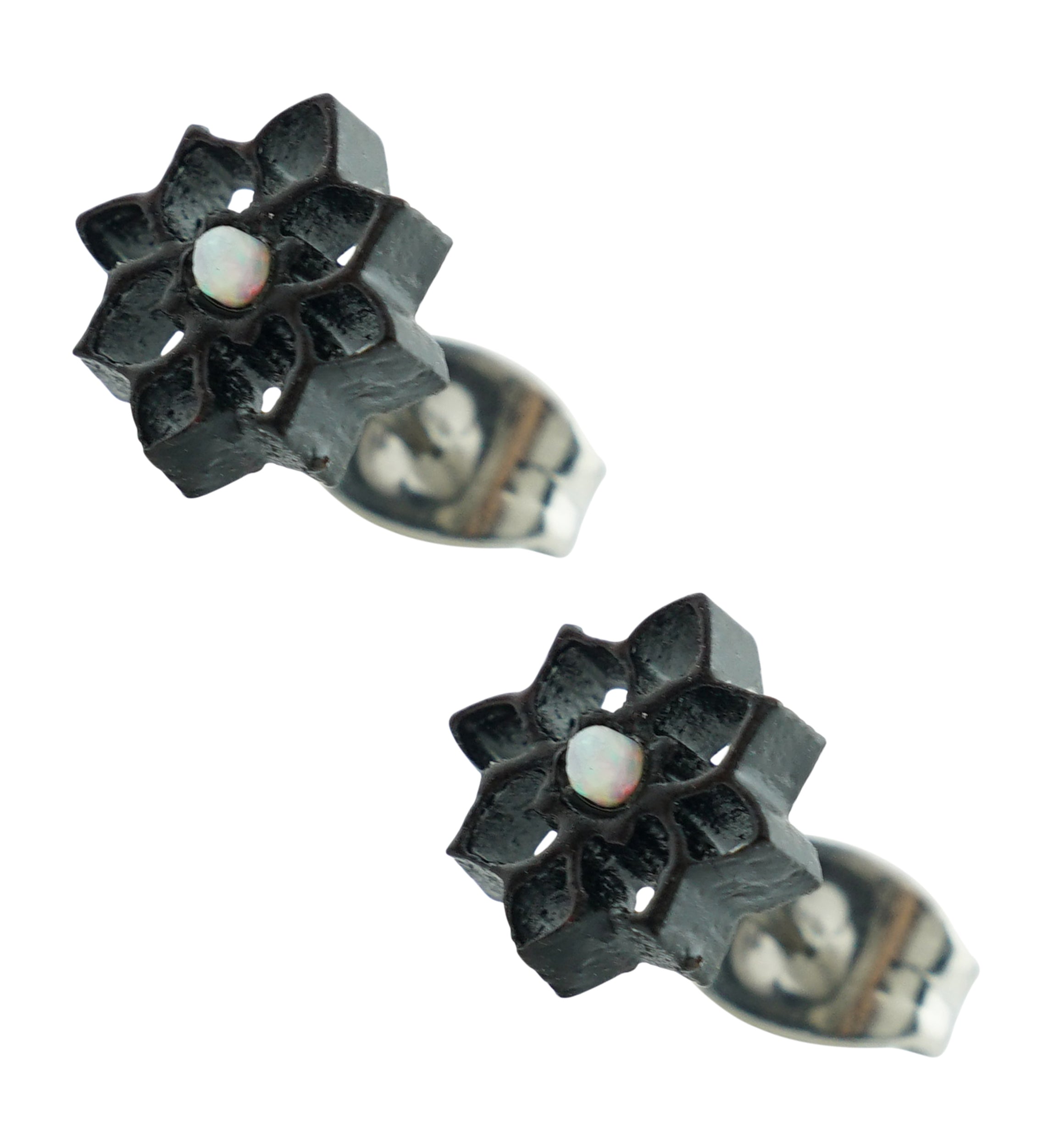 Trace Bloom with White Opalite Stainless Steel Stud Earrings