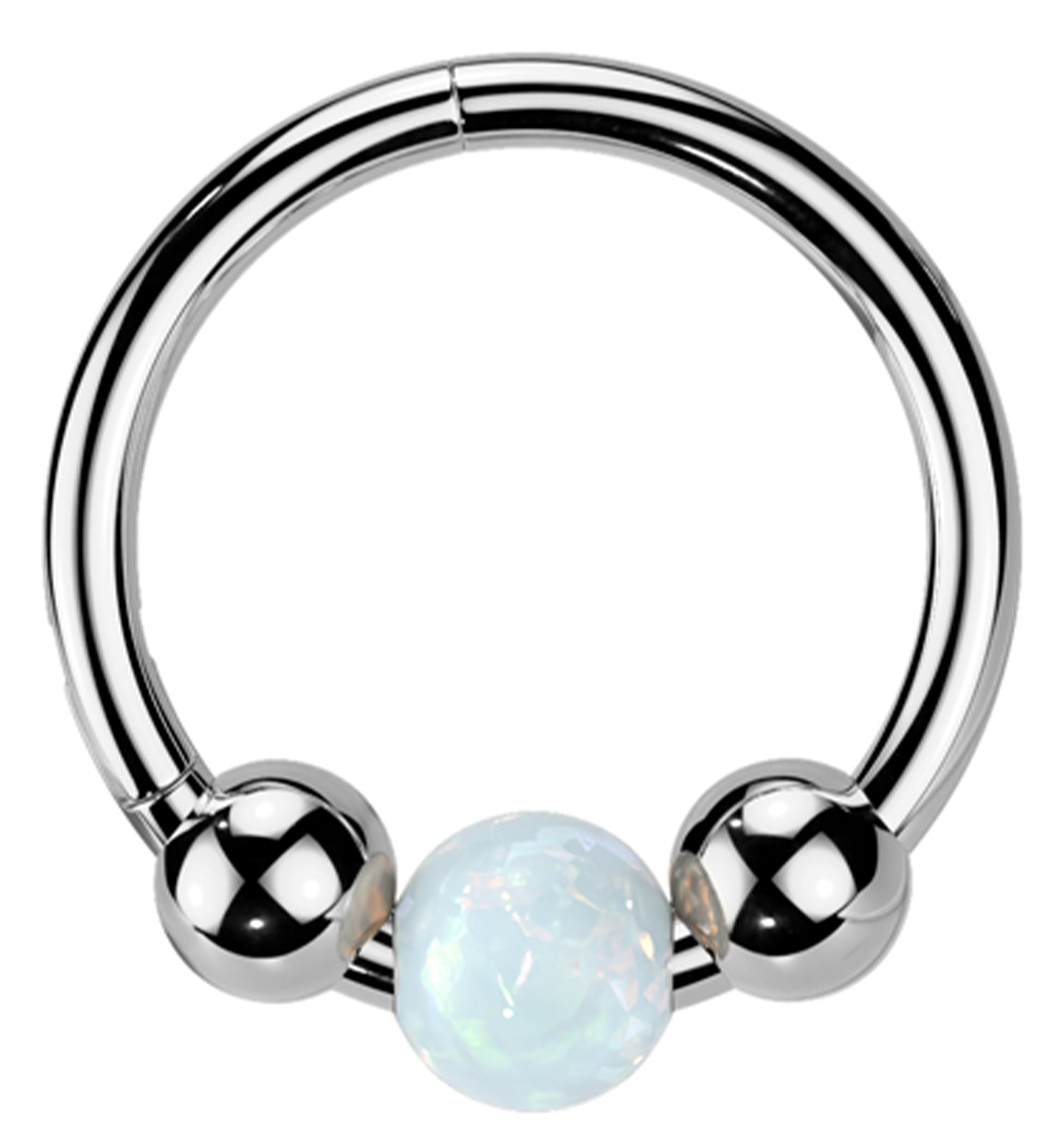 Tri-Ball White Opalite Titanium Hinged Segment Ring
