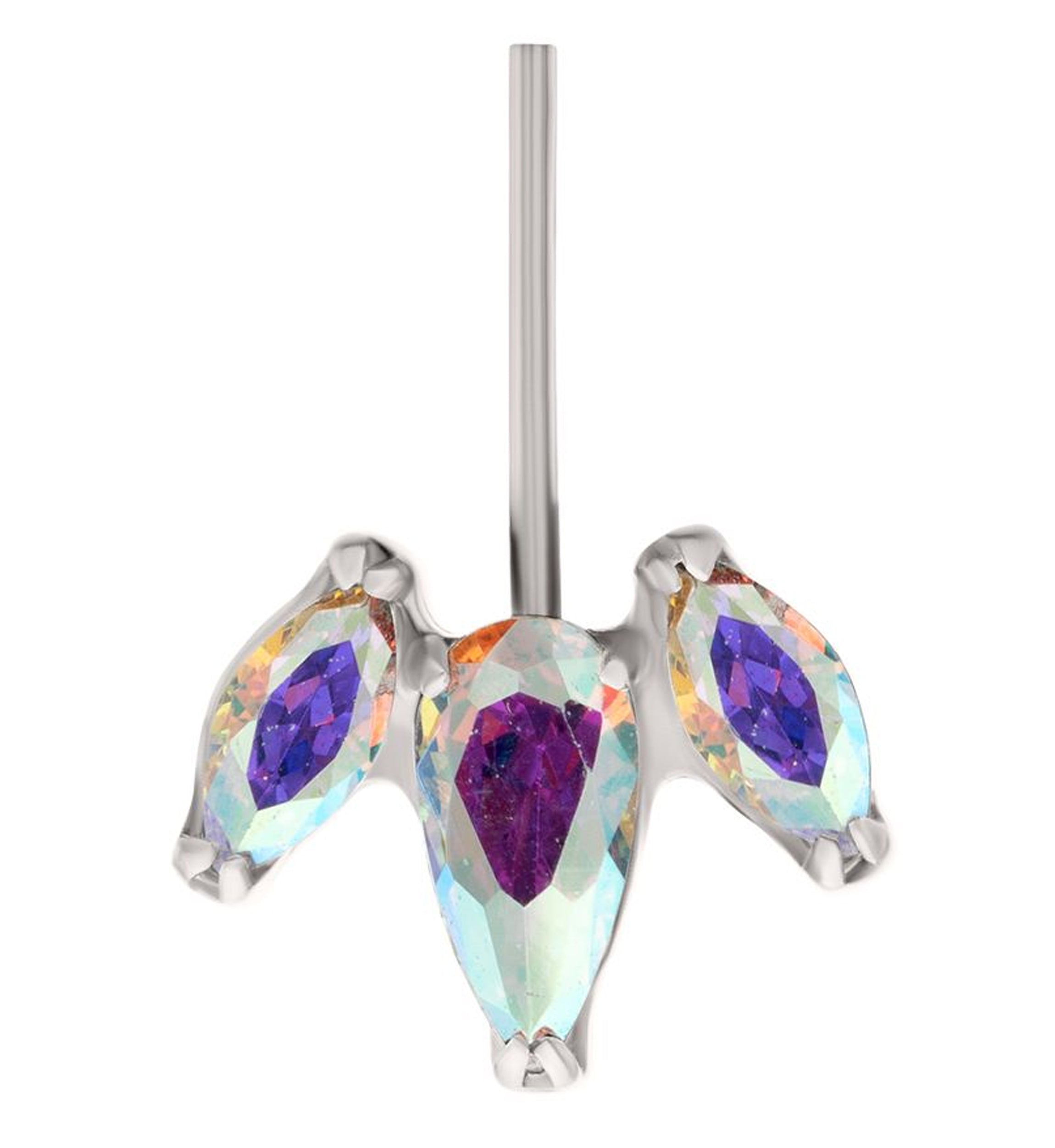 Tri-Sepal Rainbow Aurora CZ Vertical Titanium Threadless Top